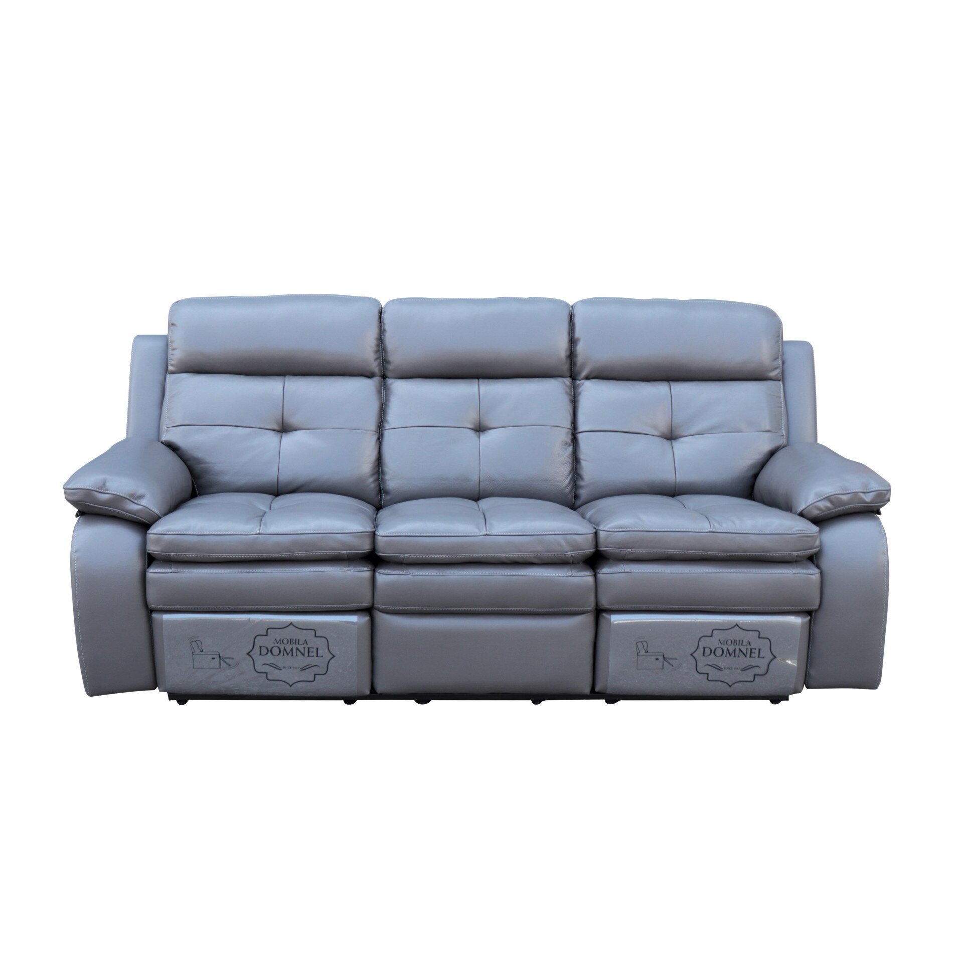 Canapea 3 locuri cu 2 reclinere manuale, Model 2991, Piele naturala Aniline, Gri A-2032-77, Lungime 215 cm