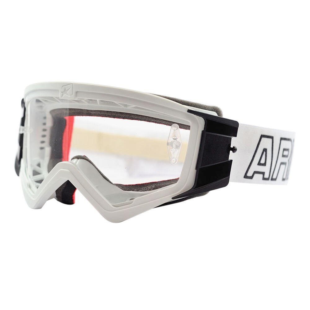 Ochelari offroad Ariete MUDMAX, albi cu viziera transparenta cu pini