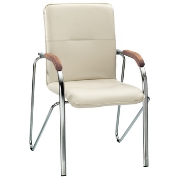 Scaun de vizitator Moderna Samba, brate din lemn, piele ecologica, crem Scaun de vizitator Moderna Samba, brate din lemn, piele ecologica, crem