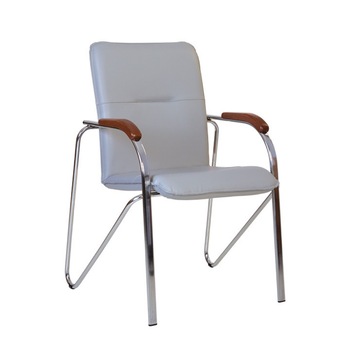 Scaun de vizitator Moderna Samba, brate din lemn, piele ecologica, gri Scaun de vizitator Moderna Samba, brate din lemn, piele ecologica, gri