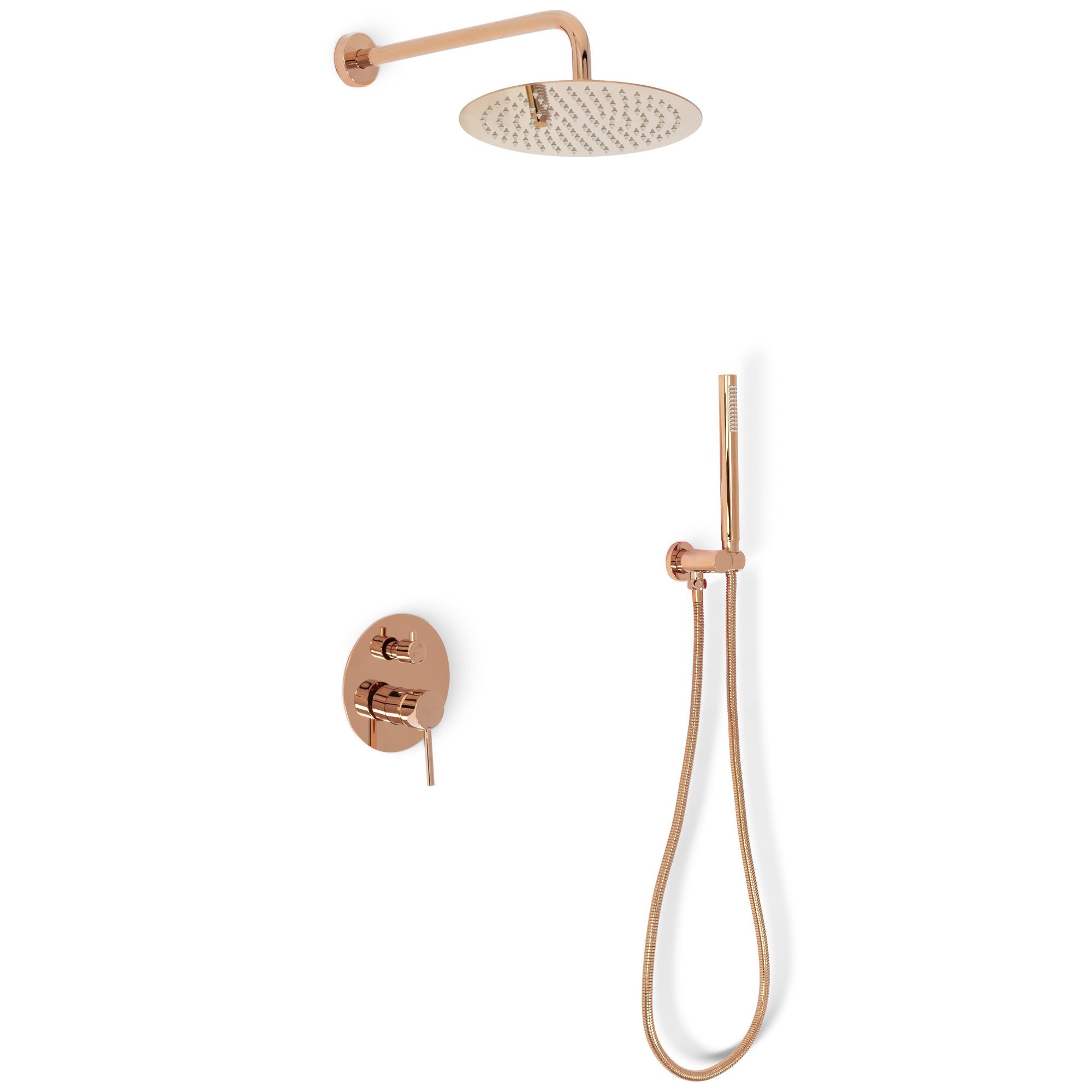 Set de dus Lungo Rose Gold, montaj incastrat in perete, ploaie de dus 25x25cm