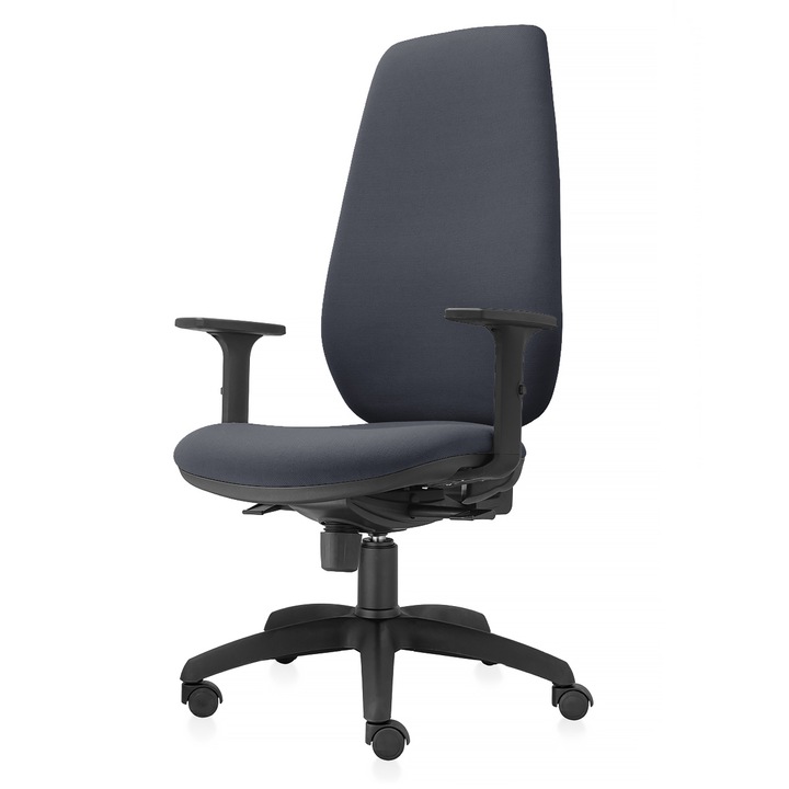 Scaun ergonomic de birou TRAFFIC CHAIRS START PRO, tapiterie sezut si spatar textil, Gri inchis, spatar inalt reglabil pe inaltime, mecanism multiblock, brate reglabile