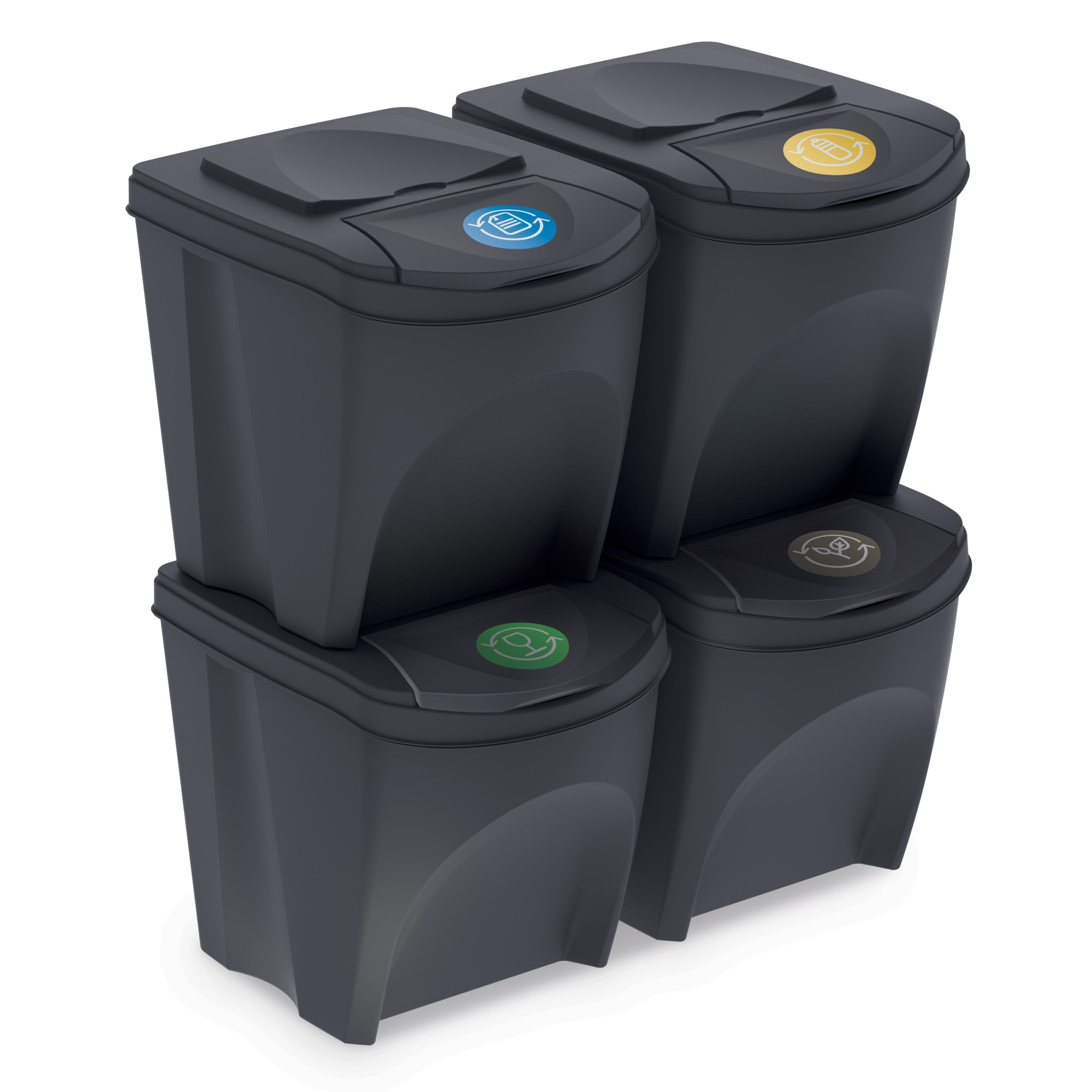 Set de patru cosuri de sortare a deseurilor, antracit, 100L