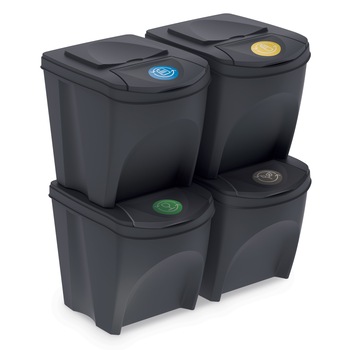 Set de patru cosuri de sortare a deseurilor, antracit, 100L Set de patru cosuri de sortare a deseurilor, antracit, 100L