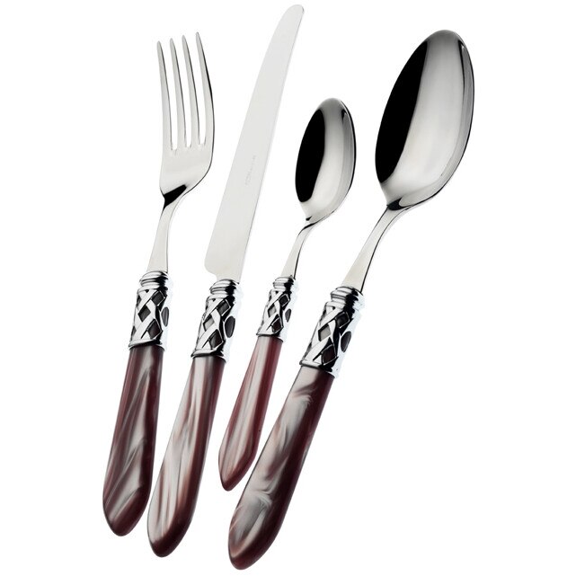 Set 24 tacamuri Casa Bugatti, Aladdin, design modern, elegant, pentru 6 persoane, material premium, cutie de lux de prezentare, finisaj oglinda, lila