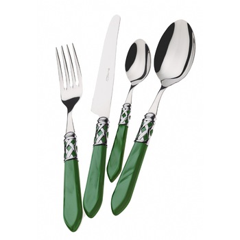 Set 24 tacamuri Casa Bugatti, Aladdin, design modern, elegant, pentru 6 persoane, material premium, cutie de lux de prezentare, finisaj oglinda, verde Set 24 tacamuri Casa Bugatti, Aladdin, design modern, elegant, pentru 6 persoane, material premium, cutie de lux de prezentare, finisaj oglinda, verde