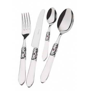 Set 24 tacamuri Casa Bugatti, Aladdin, design modern, elegant, pentru 6 persoane, material premium, cutie de lux de prezentare, finisaj oglinda, transparent Set 24 tacamuri Casa Bugatti, Aladdin, design modern, elegant, pentru 6 persoane, material premium, cutie de lux de prezentare, finisaj oglinda, transparent