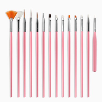 Set 15 pensule pentru manichiura, pedichiura, roz Set 15 pensule pentru manichiura, pedichiura, roz