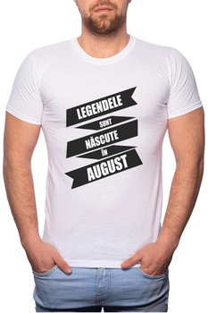 Tricou barbati, Nascute In August, 100% Bumbac, W93, Alb Tricou barbati, Nascute In August, 100% Bumbac, W93, Alb