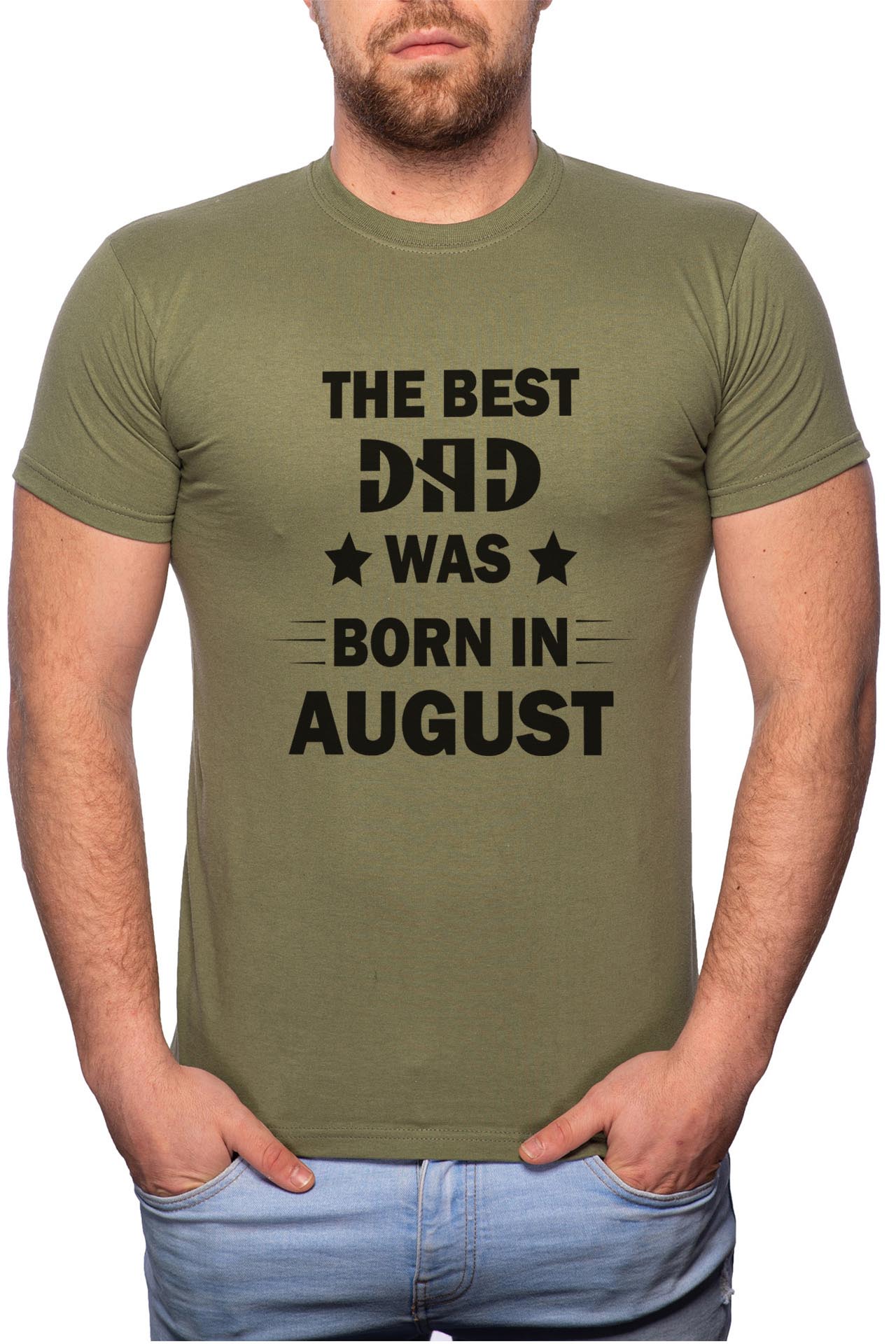 Tricou barbati, Born In August, 100% Bumbac, GM98, Verde militar