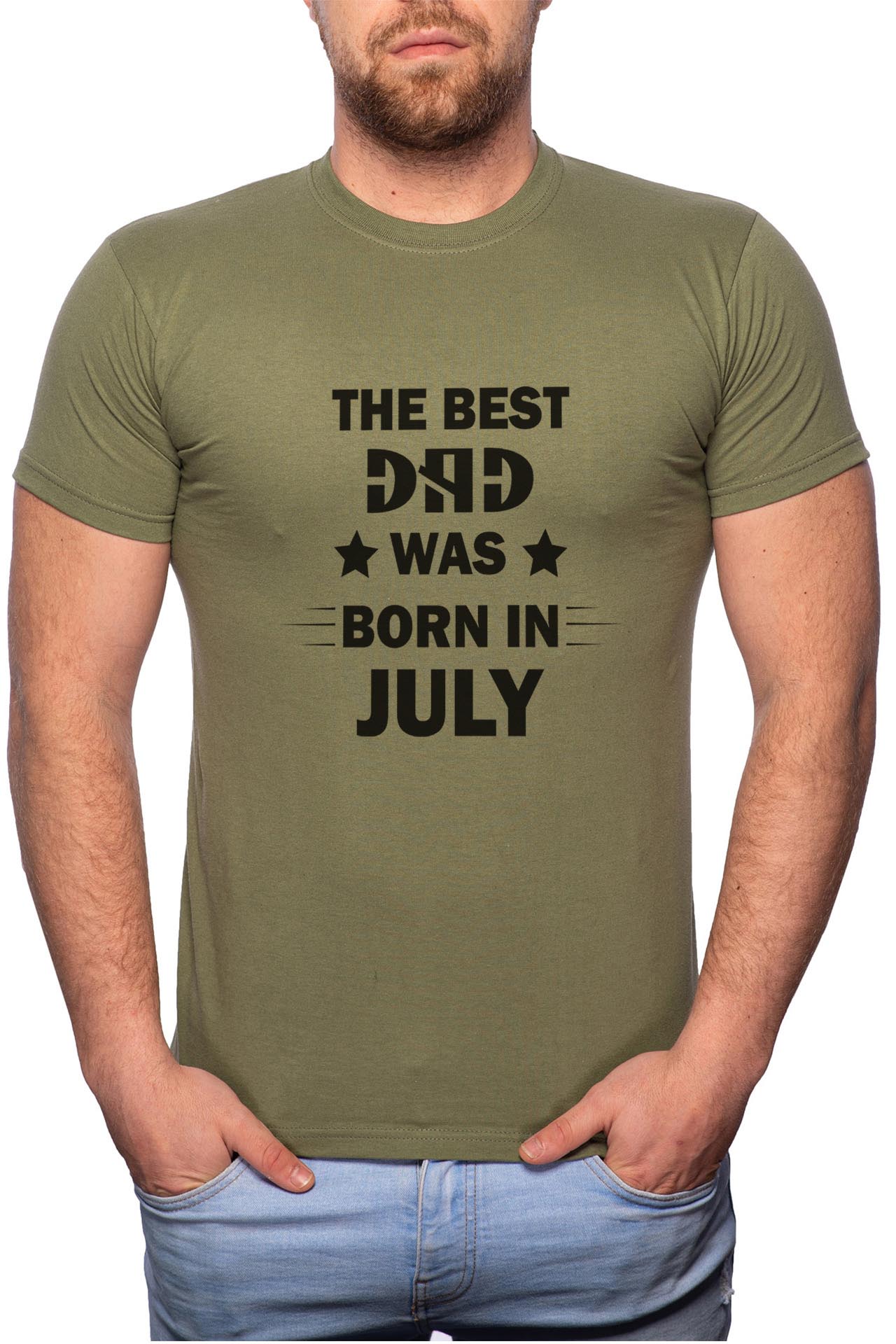 Tricou barbati, Born In July, 100% Bumbac, GM97, Verde militar