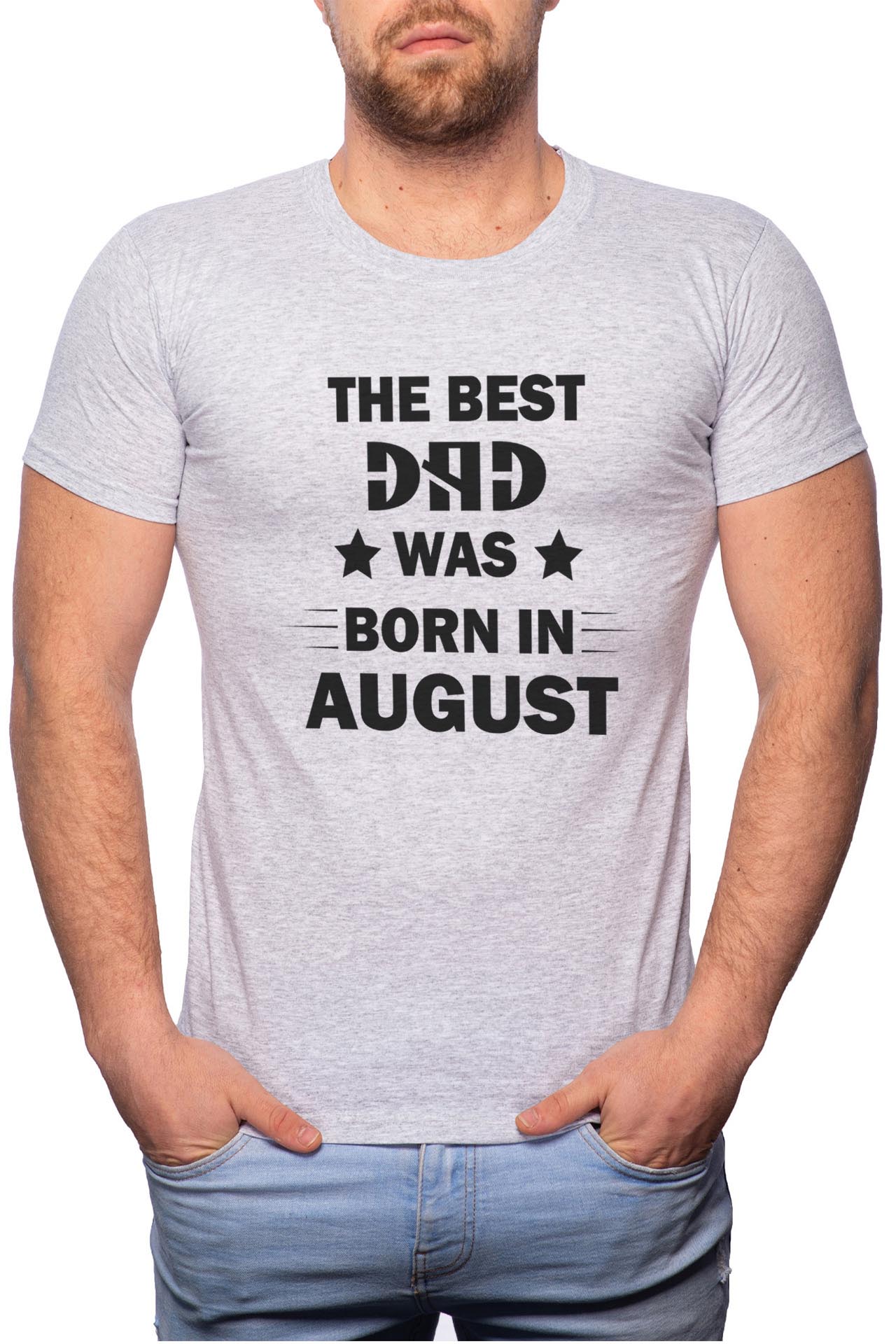 Tricou barbati, Born In August, 100% Bumbac, GR98, Gri
