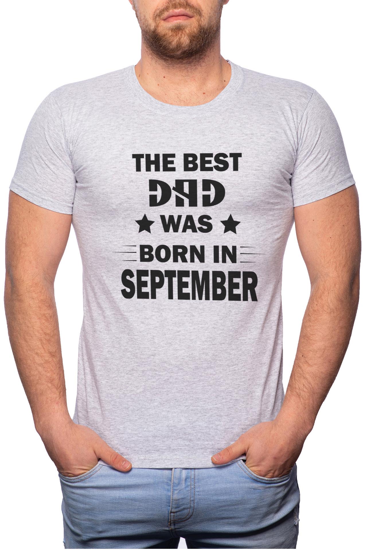 Tricou barbati, Born In September, 100% Bumbac, GR99, Gri