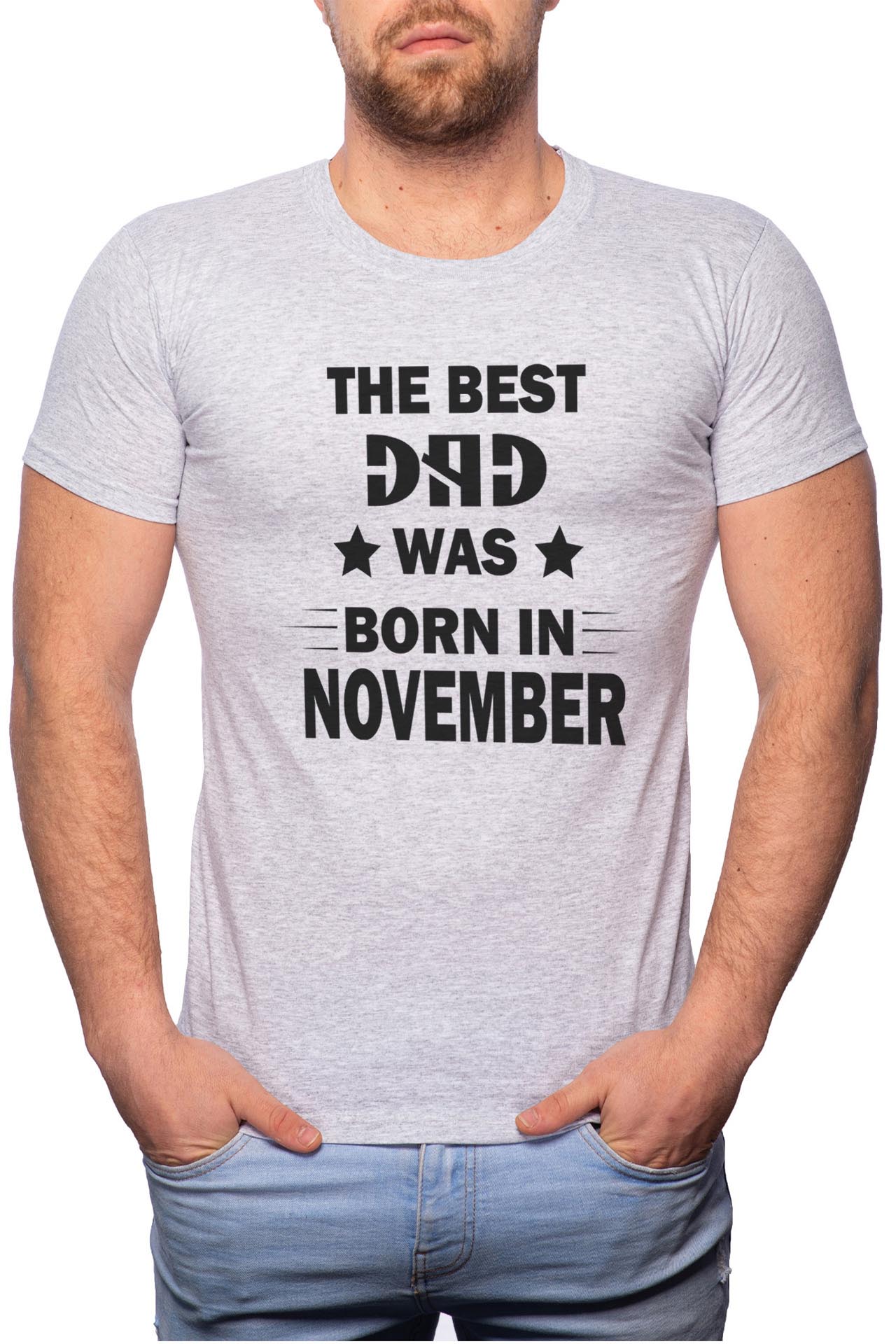 Tricou barbati, Born In November, 100% Bumbac, GR100, Gri