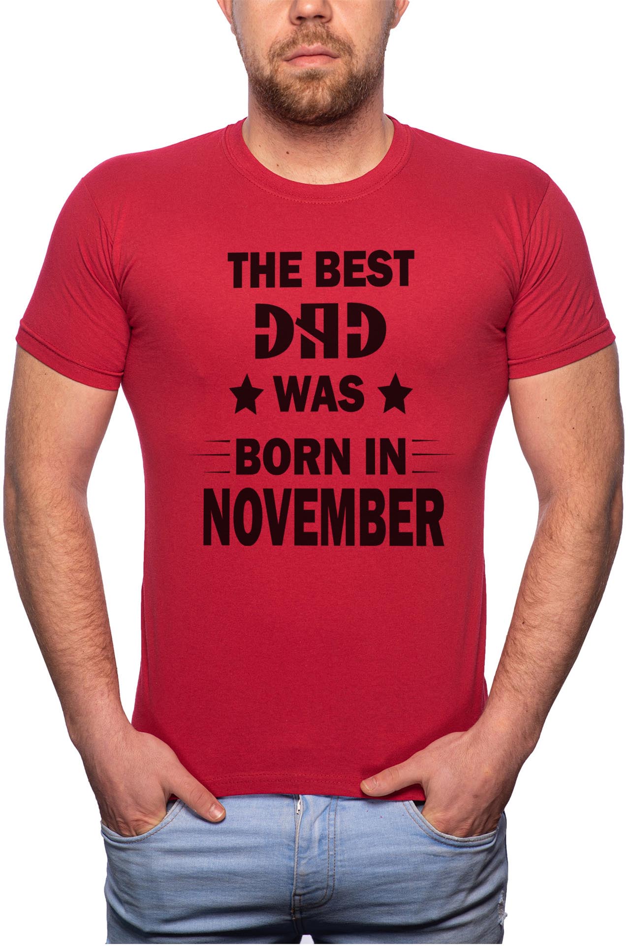 Tricou barbati, Born In November, 100% Bumbac, R100, Rosu Bordeaux