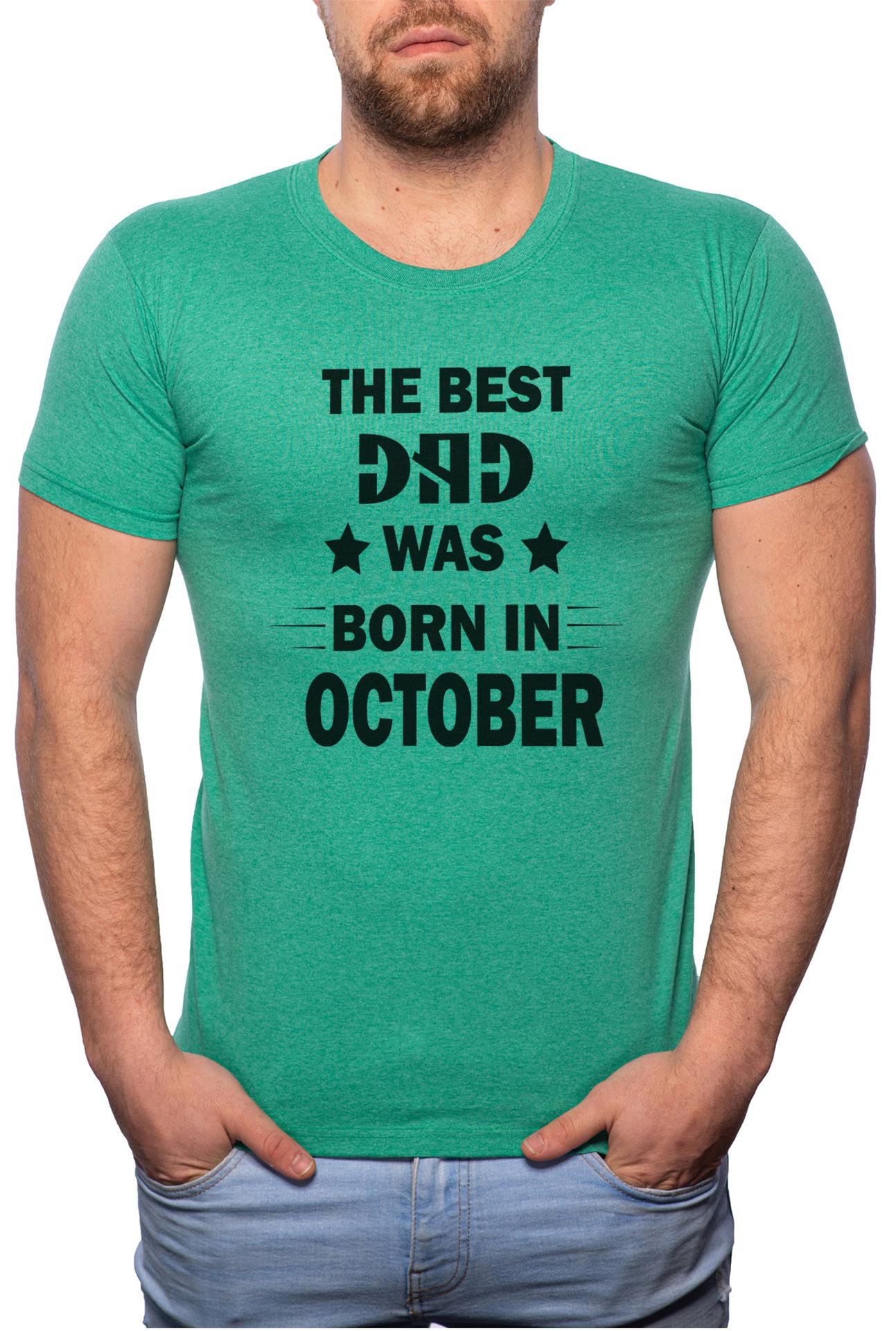 Tricou barbati, Born In October, 100% Bumbac, G101, Verde