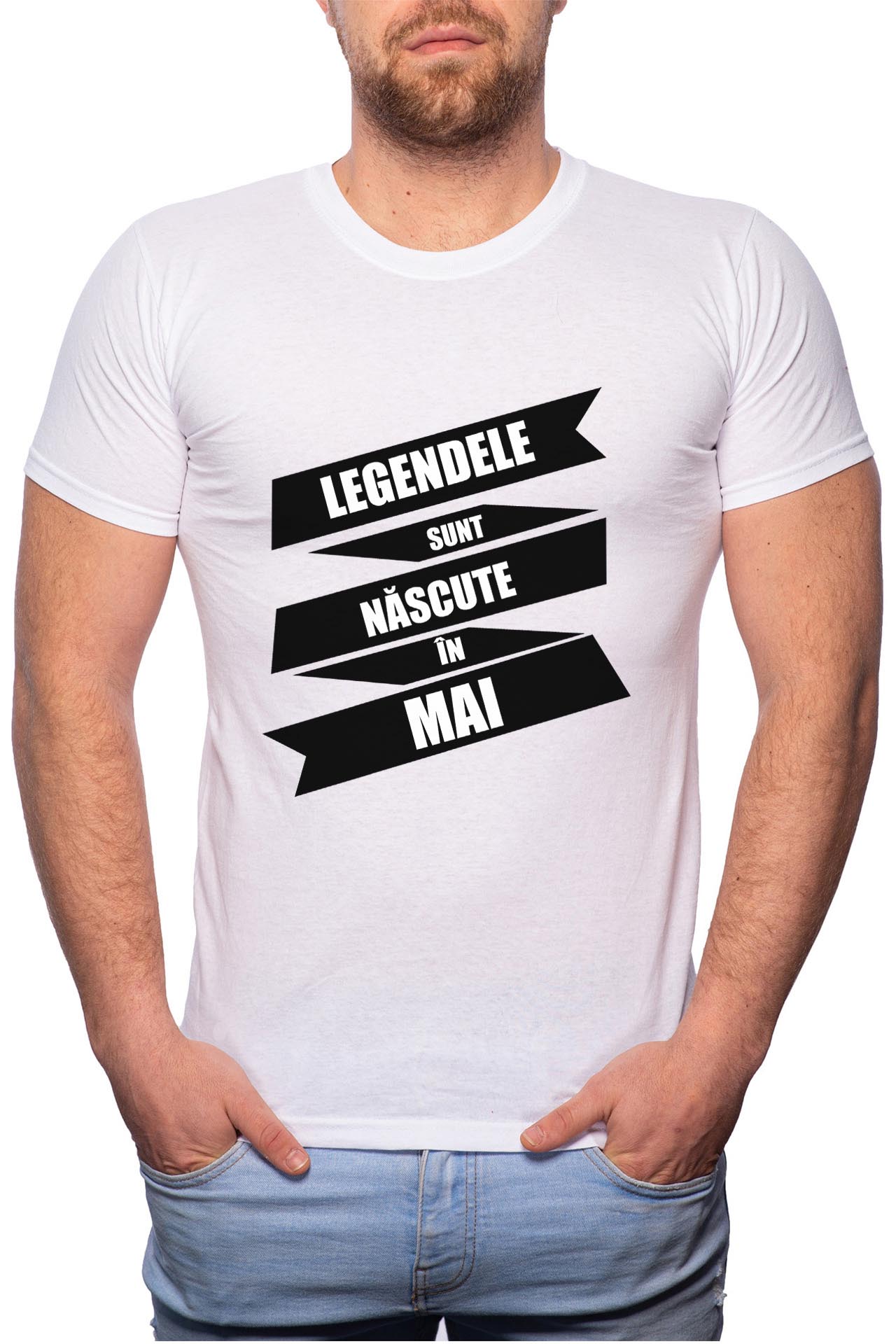 Tricou barbati, Nascute In Mai, 100% Bumbac, W91, Alb