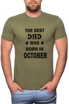 Tricou barbati, Born In October, 100% Bumbac, GM101, Verde militar Tricou barbati, Born In October, 100% Bumbac, GM101, Verde militar