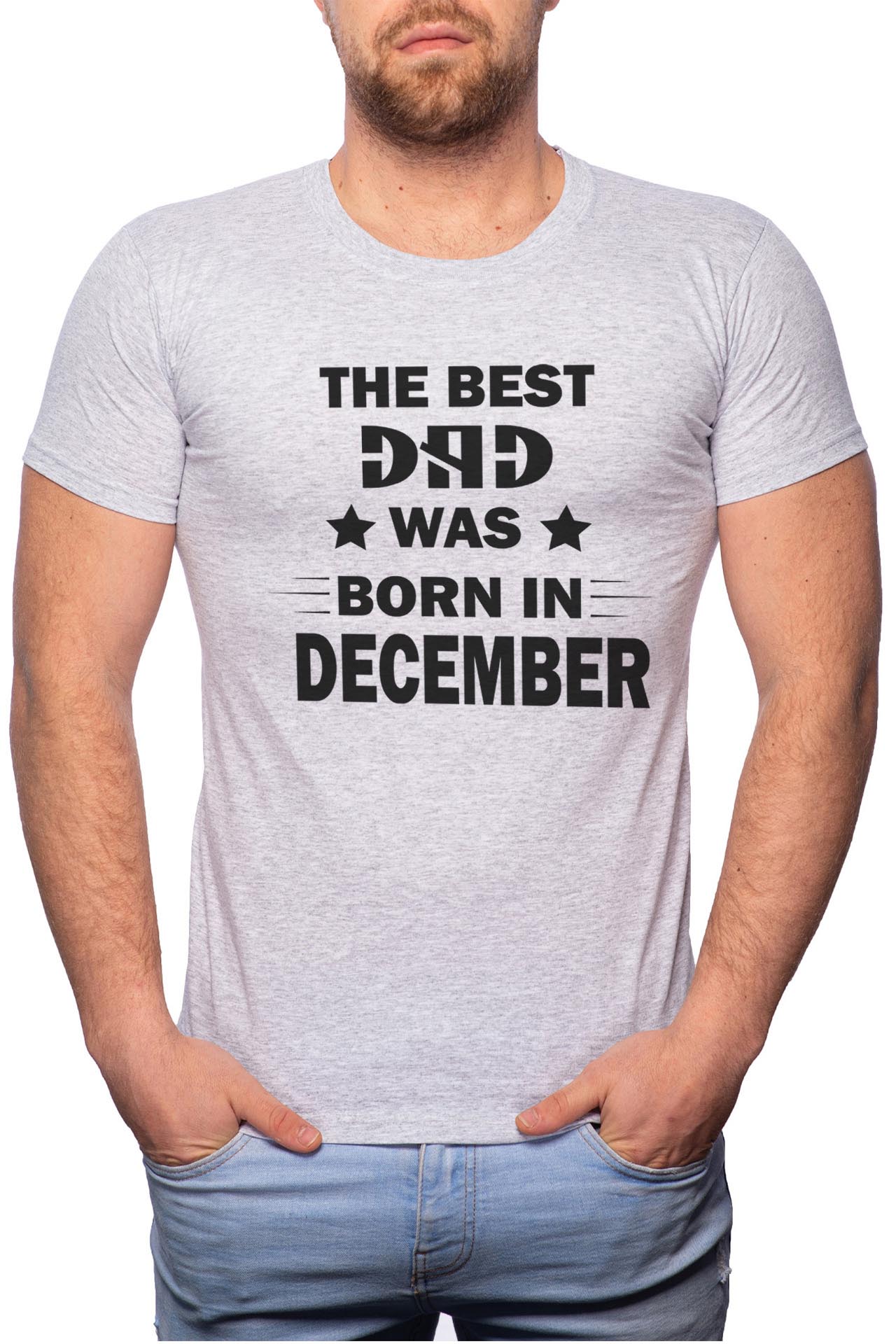 Tricou barbati, Born In December, 100% Bumbac, GR102, Gri