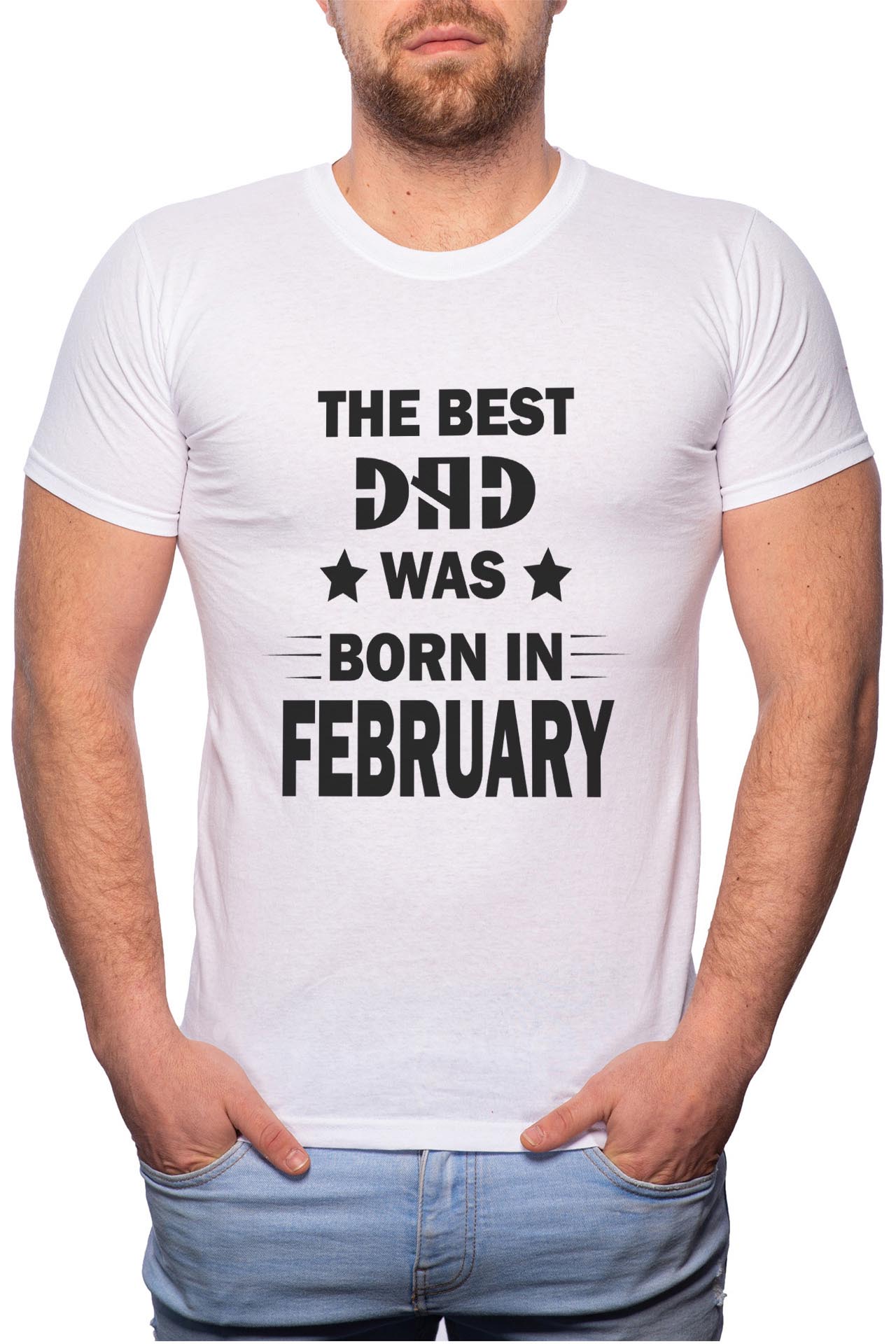 Tricou barbati, Born In February, 100% Bumbac, W104, Alb