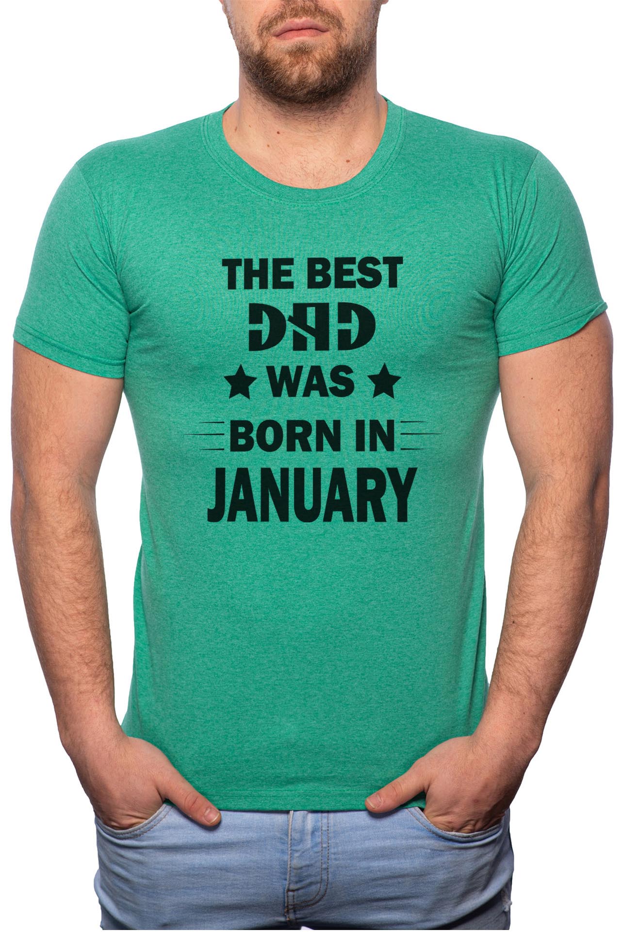 Tricou barbati, Born In January, 100% Bumbac, G103, Verde