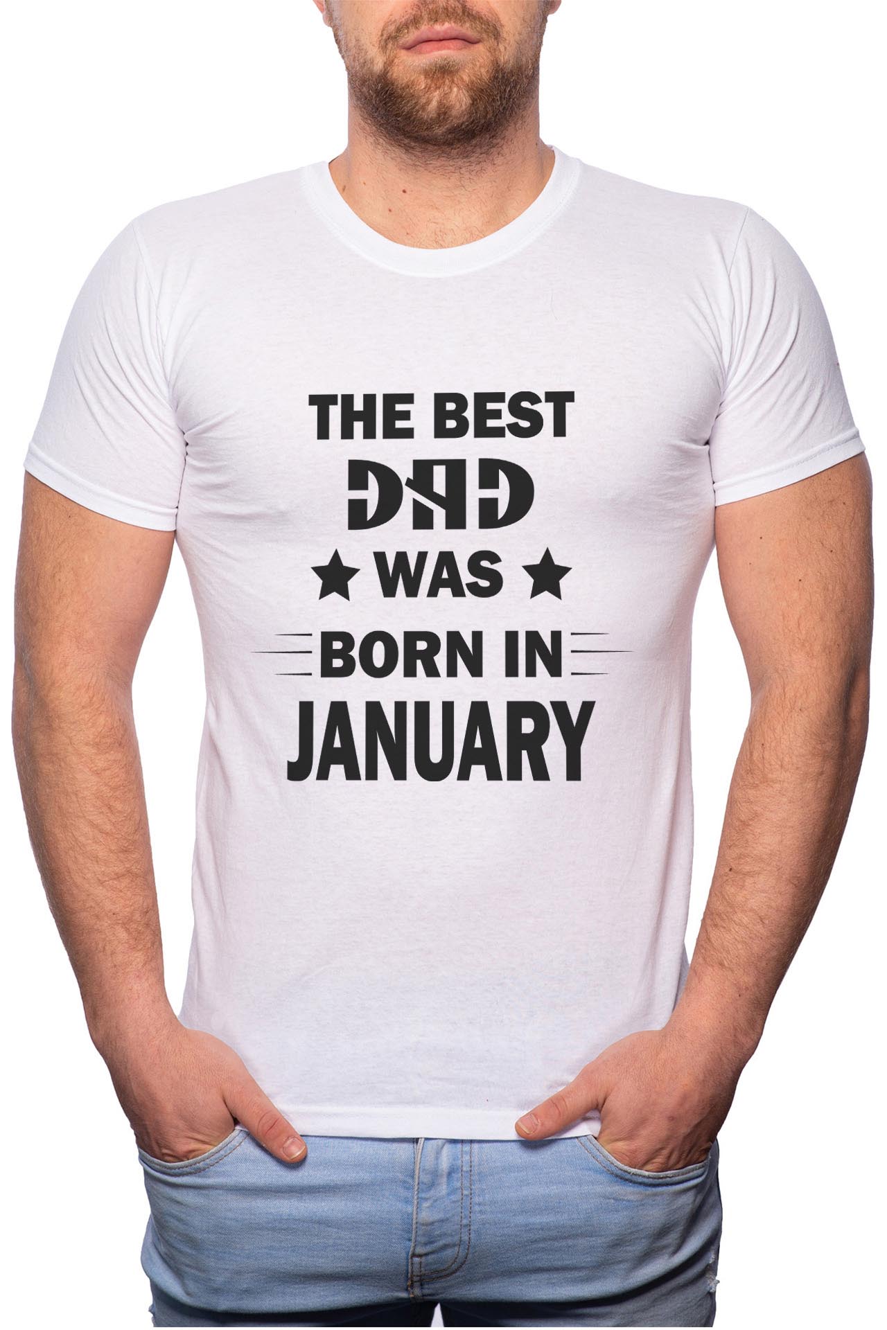 Tricou barbati, Born In January, 100% Bumbac, W103, Alb