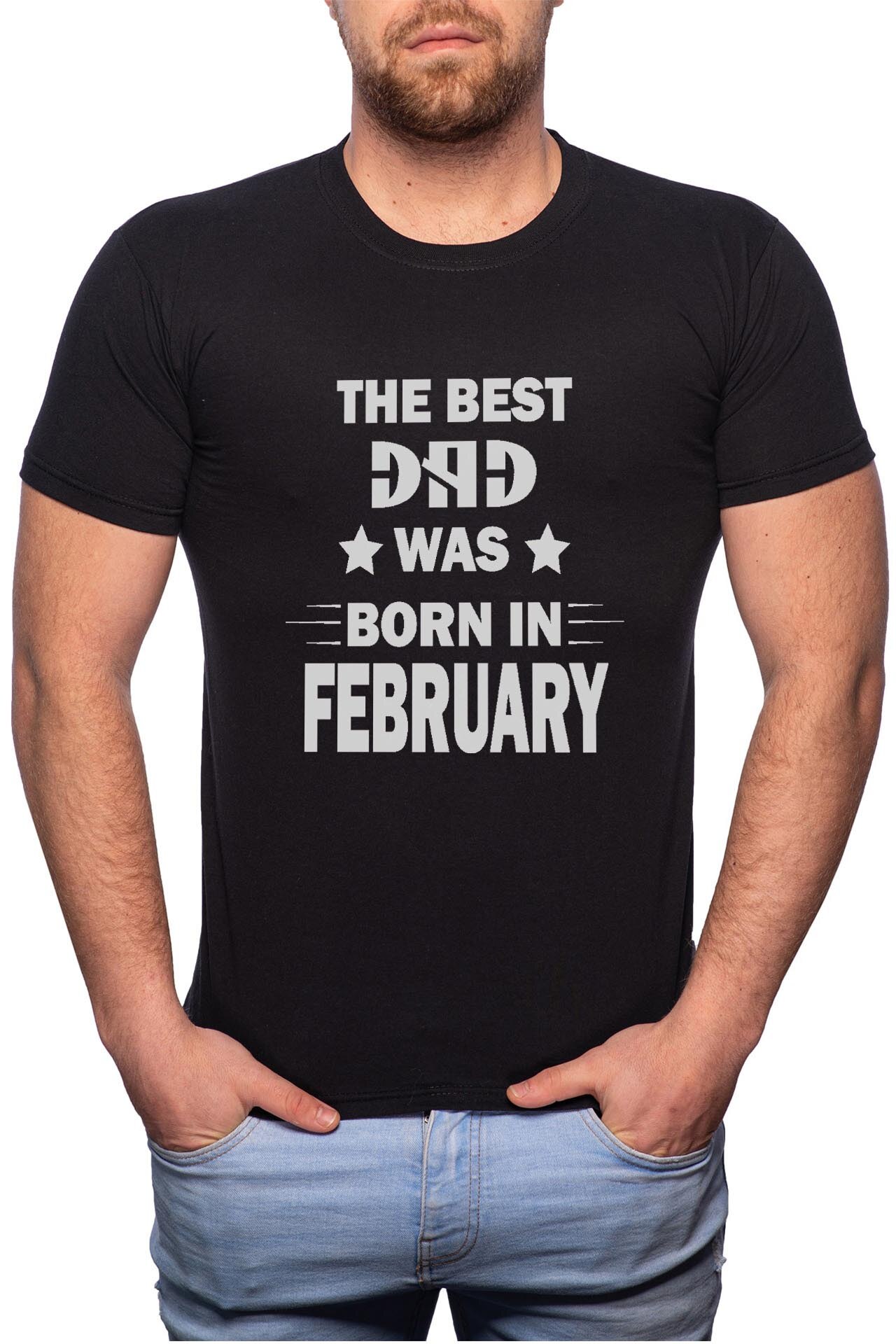 Tricou barbati, Born In February, 100% Bumbac, B104, Negru