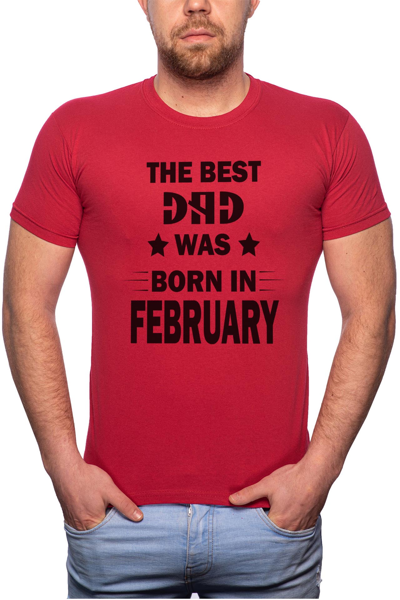 Tricou barbati, Born In February, 100% Bumbac, R104, Rosu Bordeaux