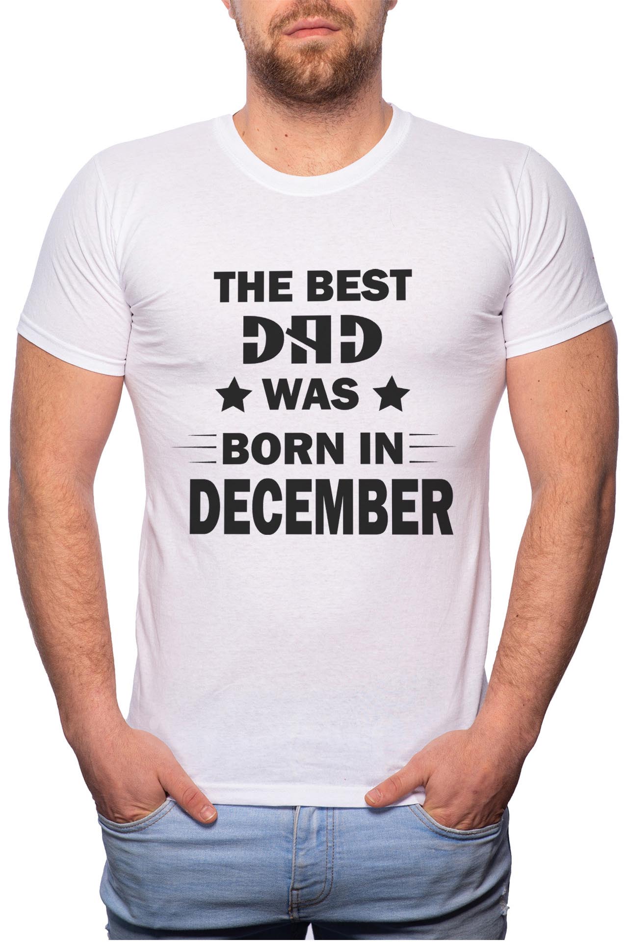 Tricou barbati, Born In December, 100% Bumbac, W102, Alb