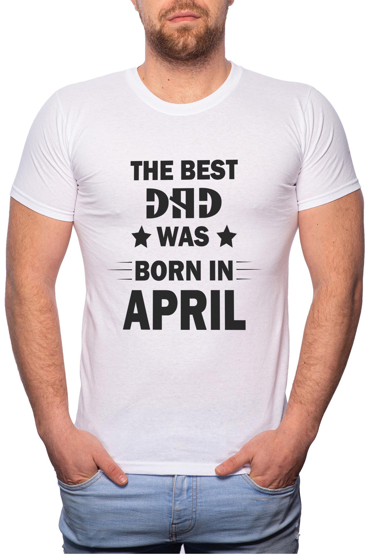 Tricou barbati, Born In April, 100% Bumbac, W106, Alb