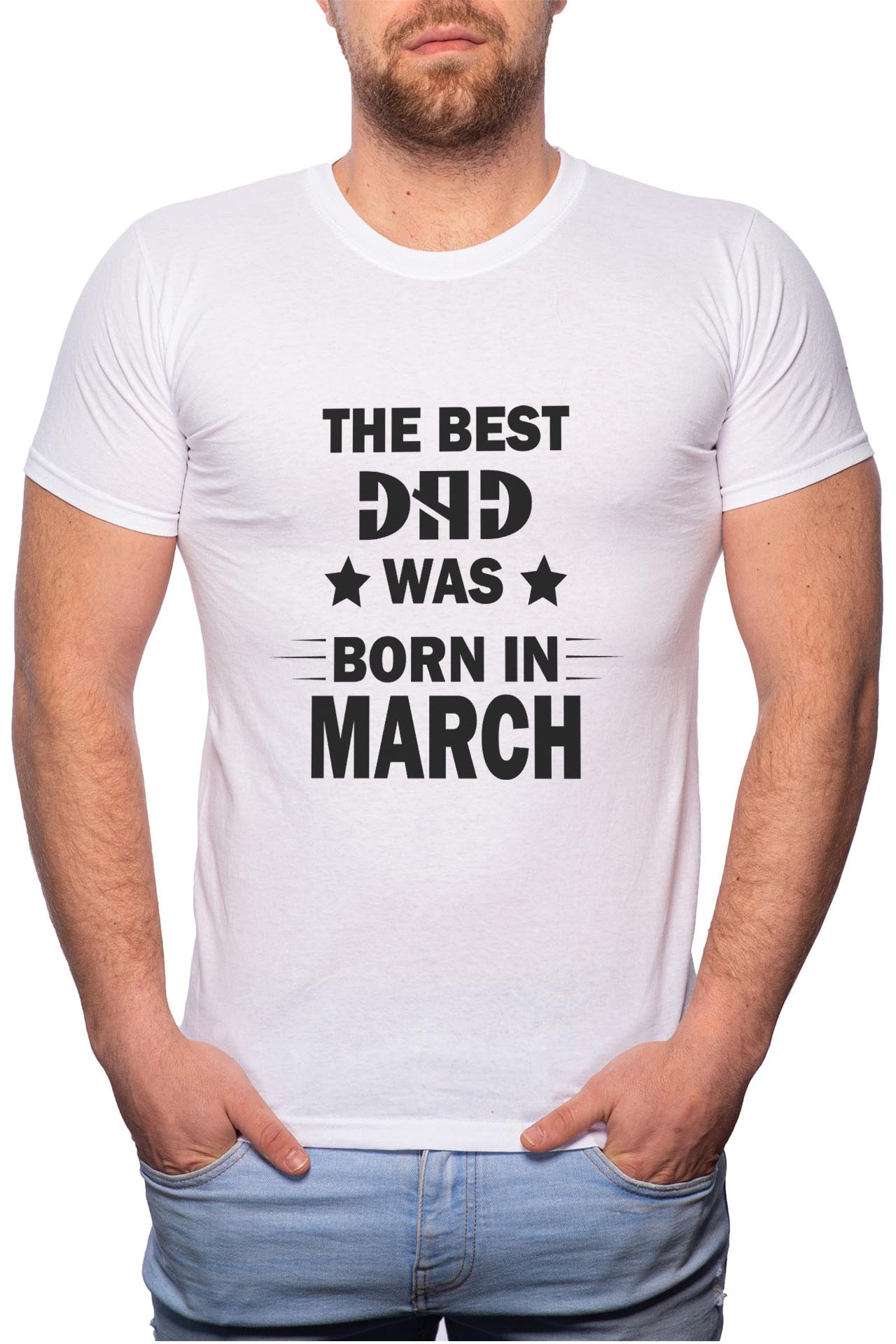 Tricou barbati, Born In March, 100% Bumbac, W105, Alb