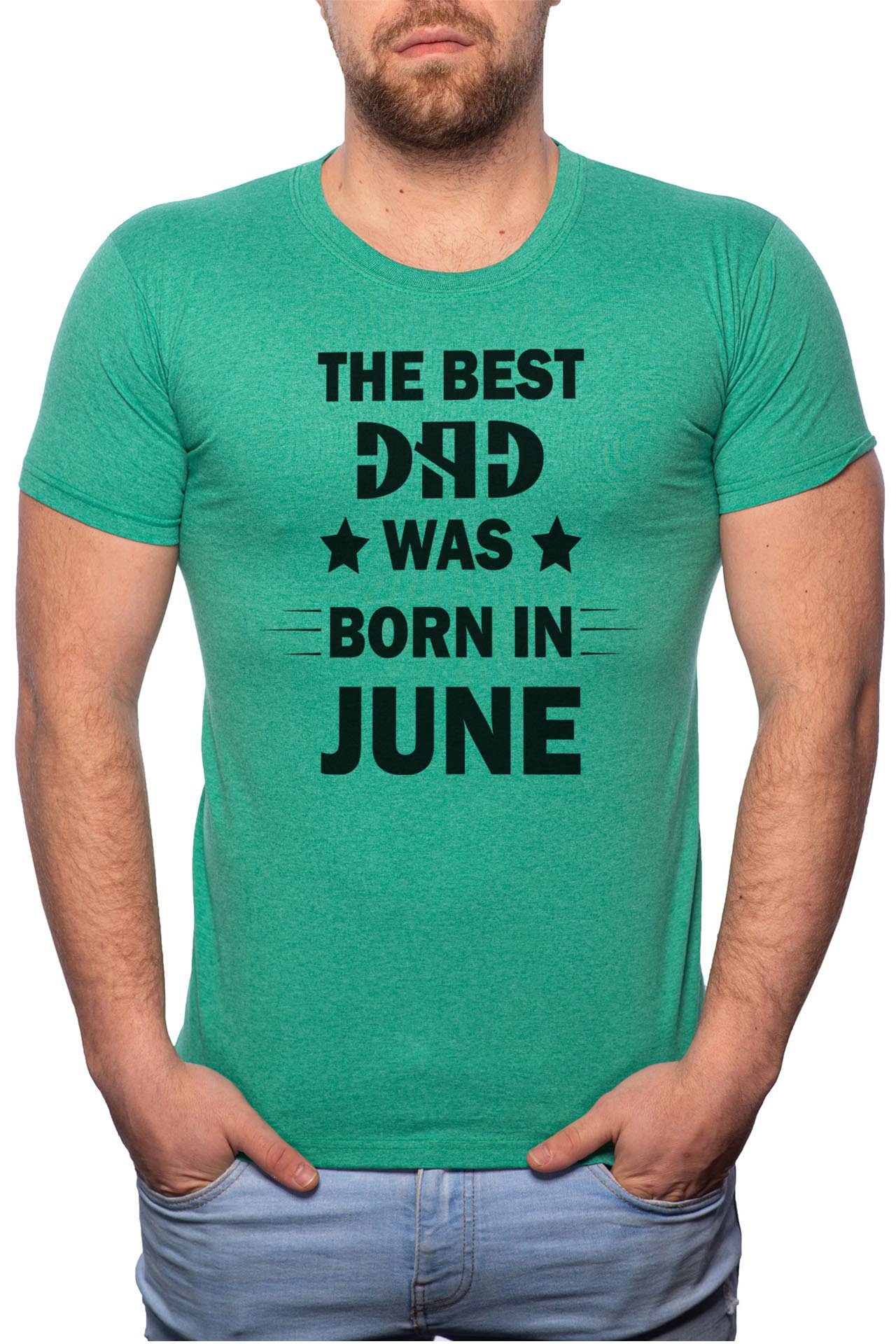 Tricou barbati, Born In June, 100% Bumbac, G108, Verde