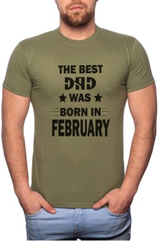 Tricou barbati, Born In February, 100% Bumbac, GM104, Verde militar Tricou barbati, Born In February, 100% Bumbac, GM104, Verde militar
