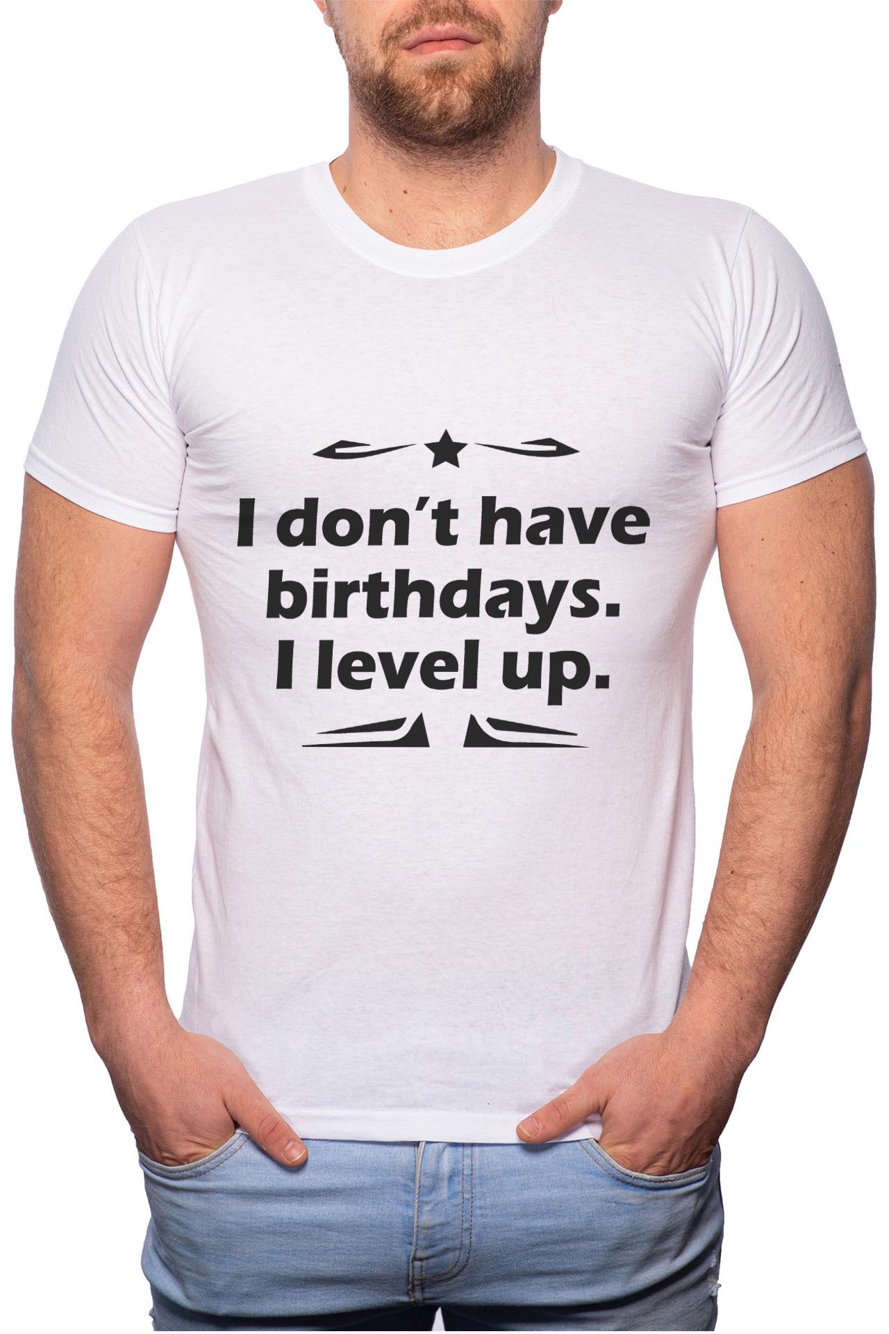 Tricou barbati, I Don't Have Birthday, 100% Bumbac, W111, Alb