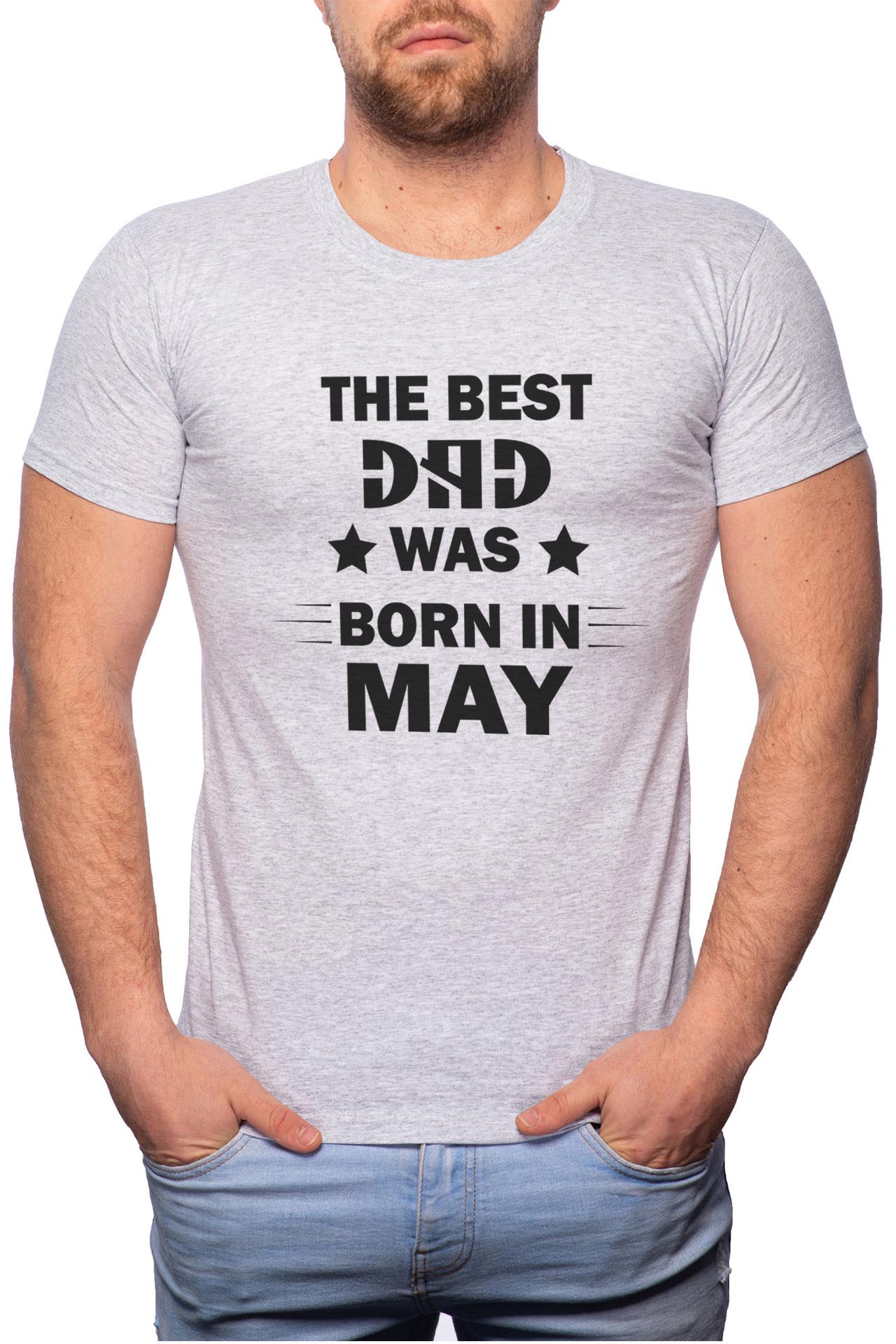 Tricou barbati, Born In May, 100% Bumbac, GR107, Gri