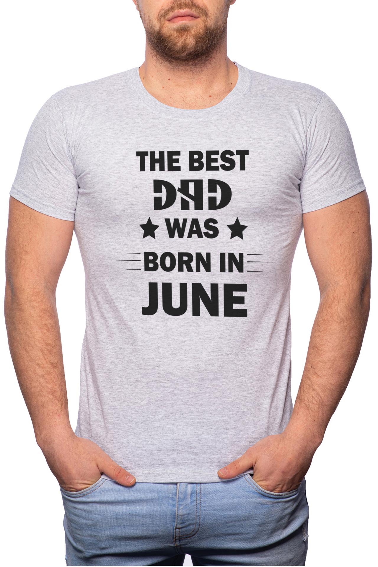 Tricou barbati, Born In June, 100% Bumbac, GR108, Gri