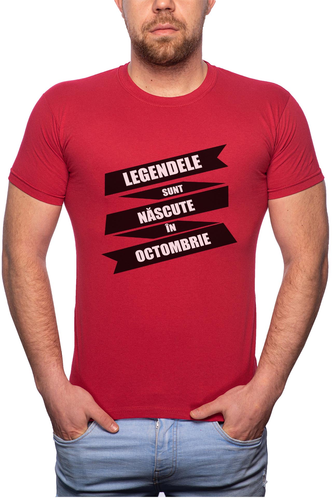 Tricou barbati, Nascute In Octombire, 100% Bumbac, R84, Rosu Bordeaux