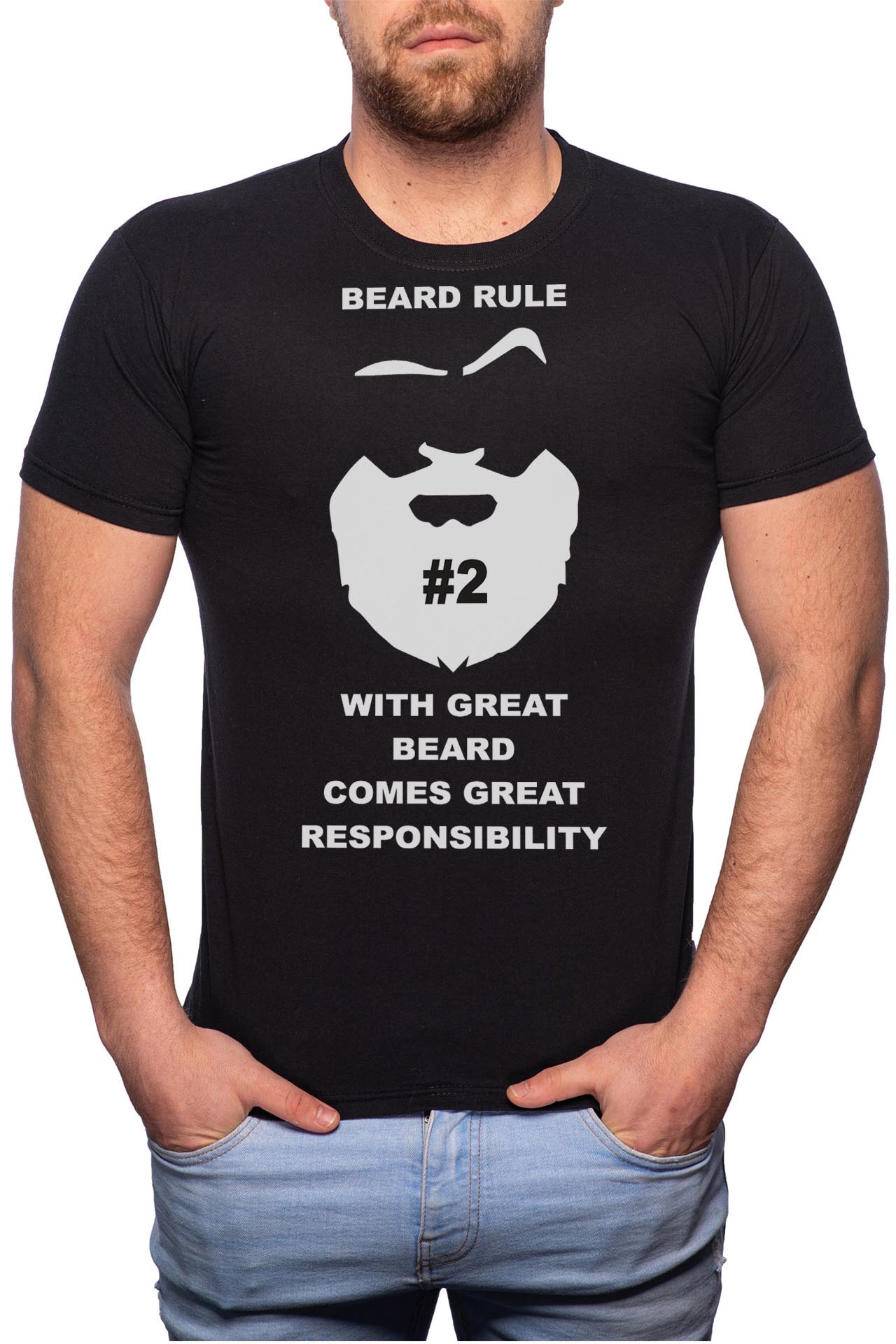 Tricou barbati, Beard Rule 2, 100% Bumbac, B117, Negru