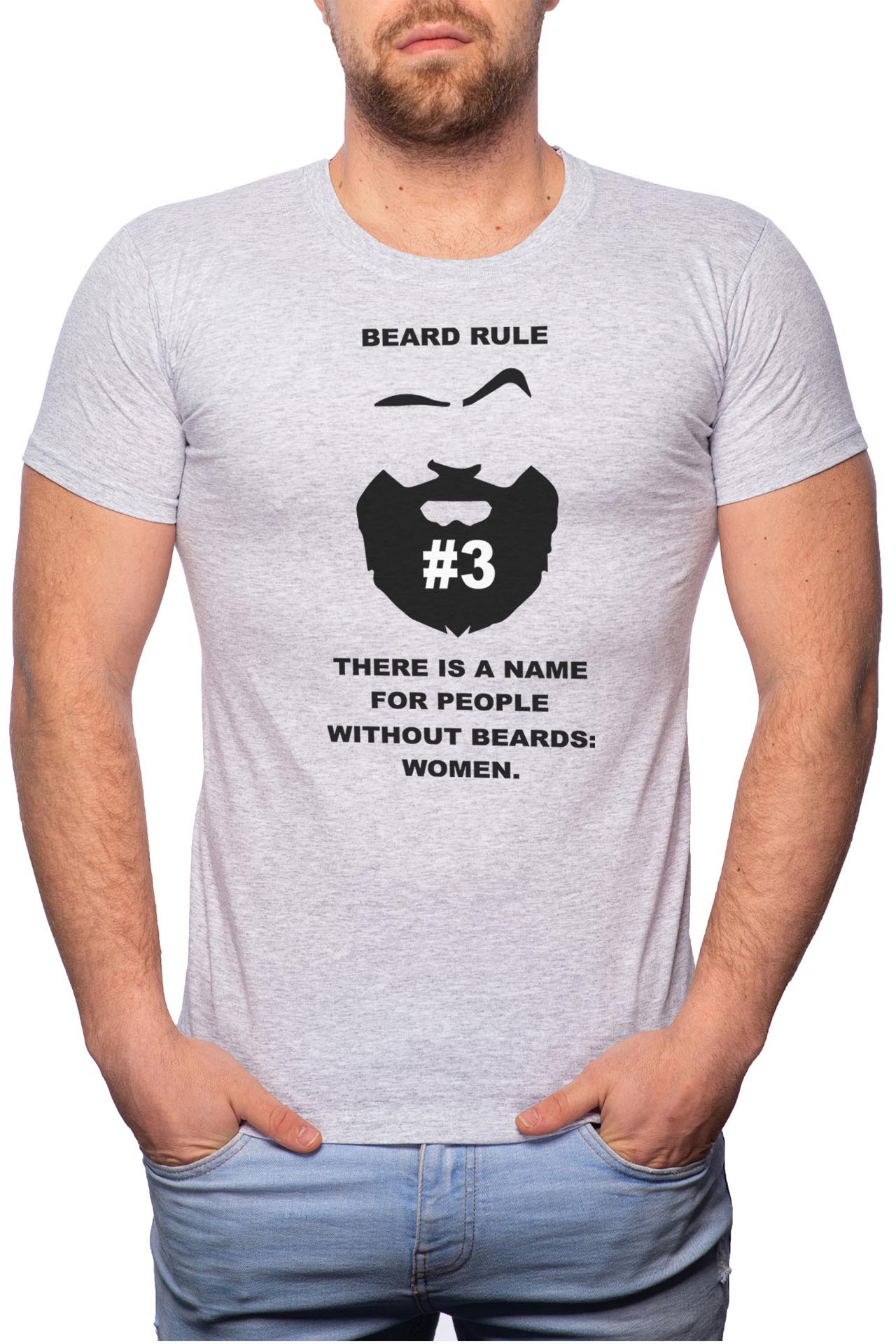 Tricou barbati, Beard Rule 3, 100% Bumbac, GR116, Gri