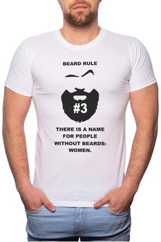 Tricou barbati, Beard Rule 3, 100% Bumbac, W116, Alb Tricou barbati, Beard Rule 3, 100% Bumbac, W116, Alb