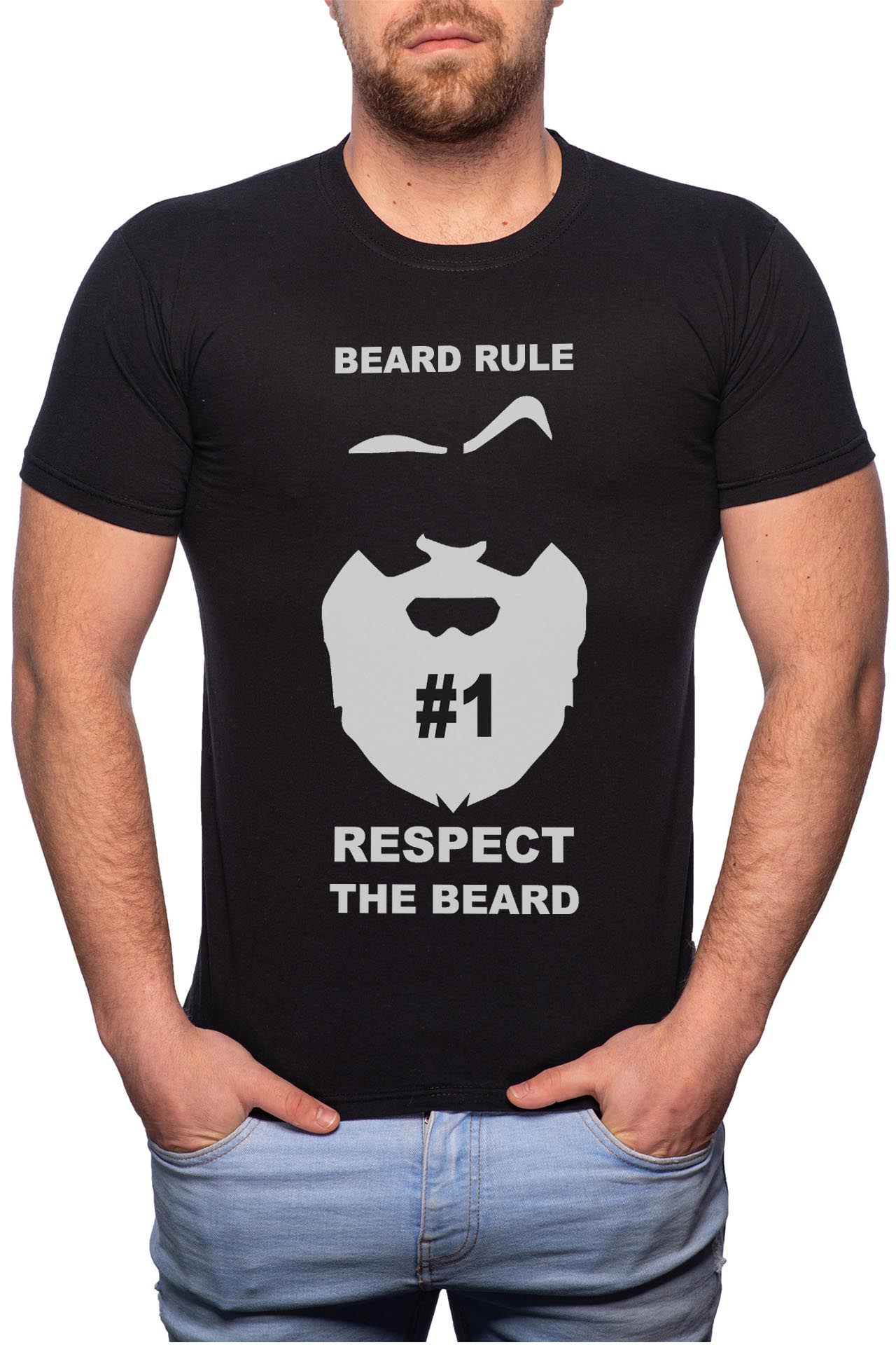 Tricou barbati, Beard Rule 1, 100% Bumbac, B118, Negru