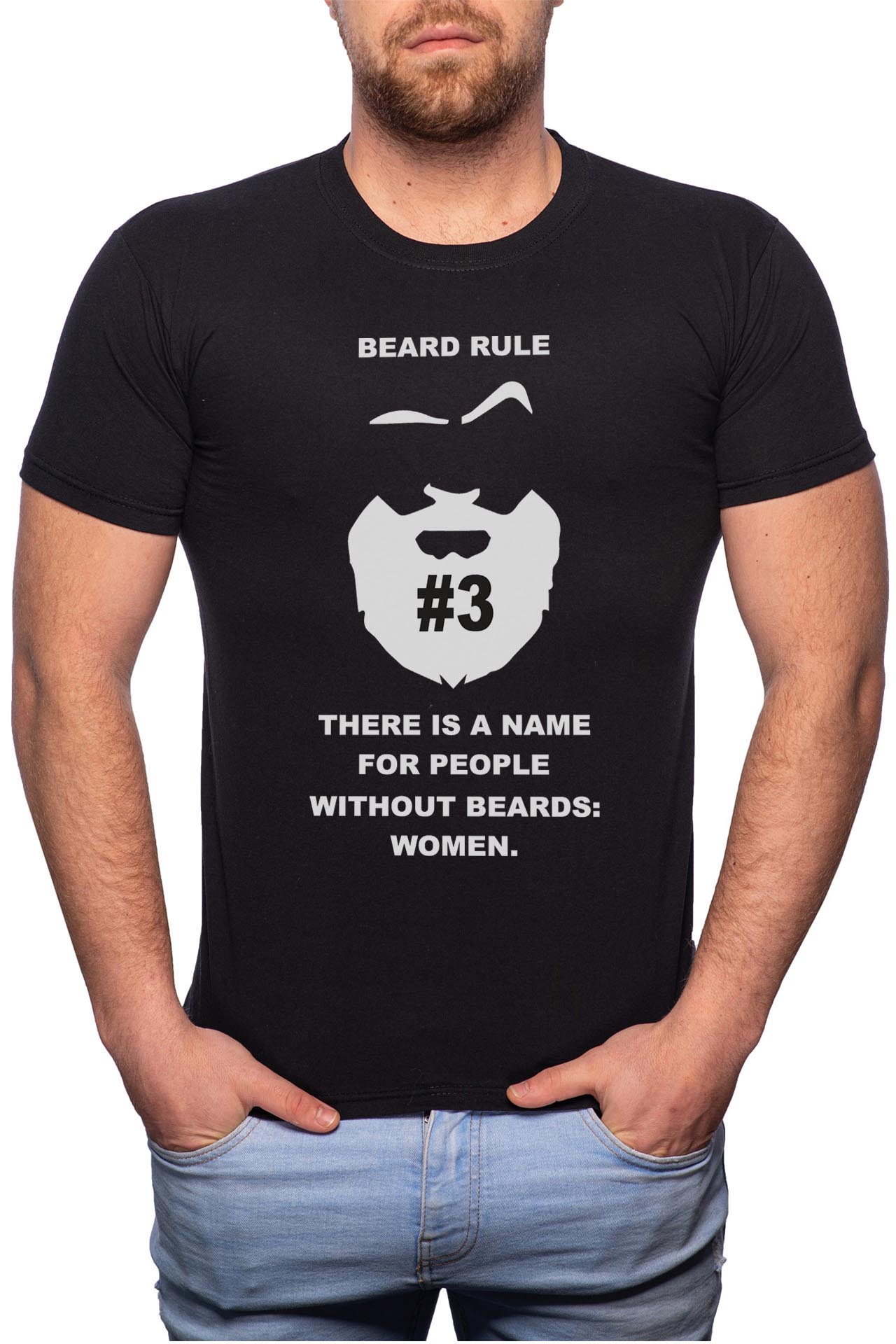 Tricou barbati, Beard Rule 3, 100% Bumbac, B116, Negru