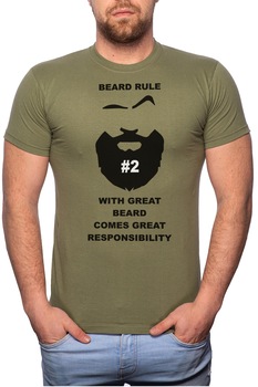 Tricou barbati, Beard Rule 2, 100% Bumbac, GM117, Verde militar Tricou barbati, Beard Rule 2, 100% Bumbac, GM117, Verde militar