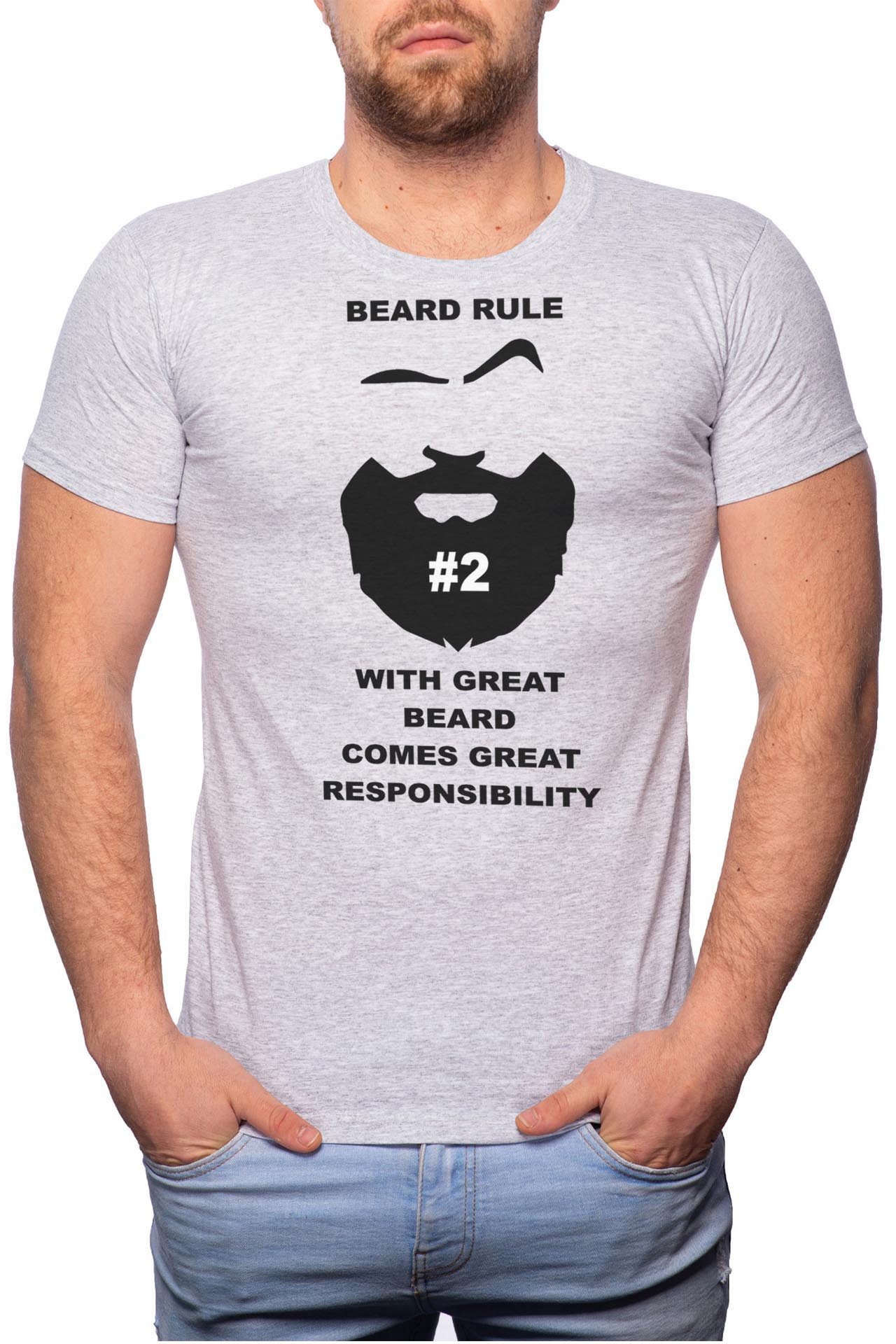 Tricou barbati, Beard Rule 2, 100% Bumbac, GR117, Gri