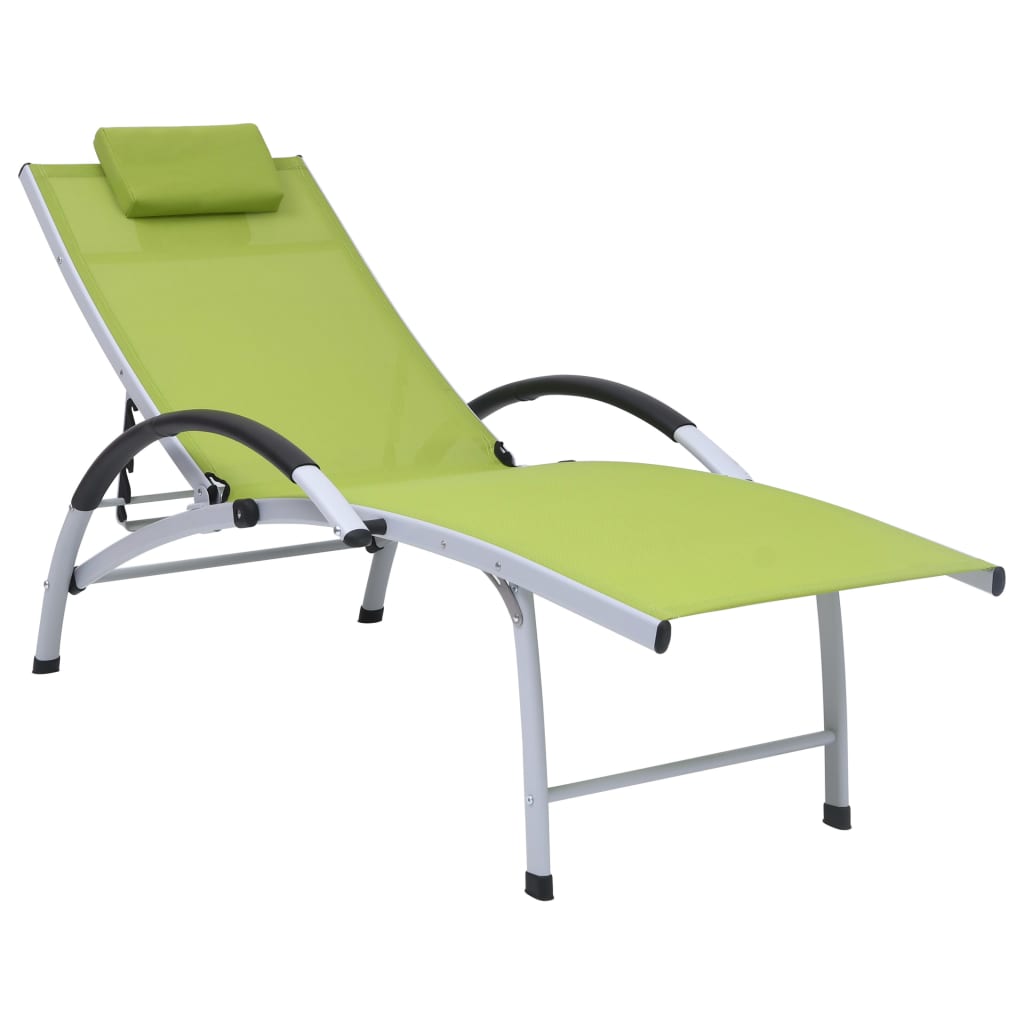 Sezlong cu spatar reglabil cu perna, vidaXL, Tesatura, 67.5 x 180 x 46 cm, Verde