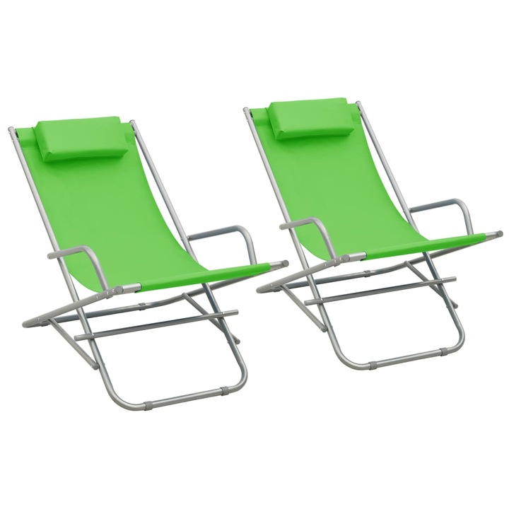 Set de 2 Sezlong de gradina vidaXL, Otel, Verde, 69 × 61 × 94 cm, 9.4 kg