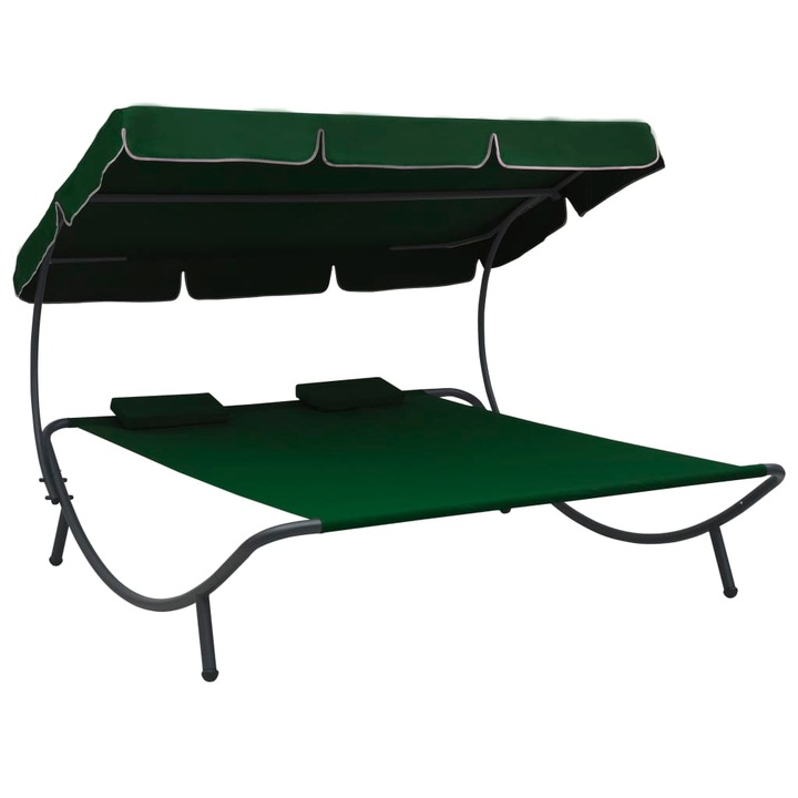 Pat sezlong de exterior cu baldachin si perne vidaXL, verde
