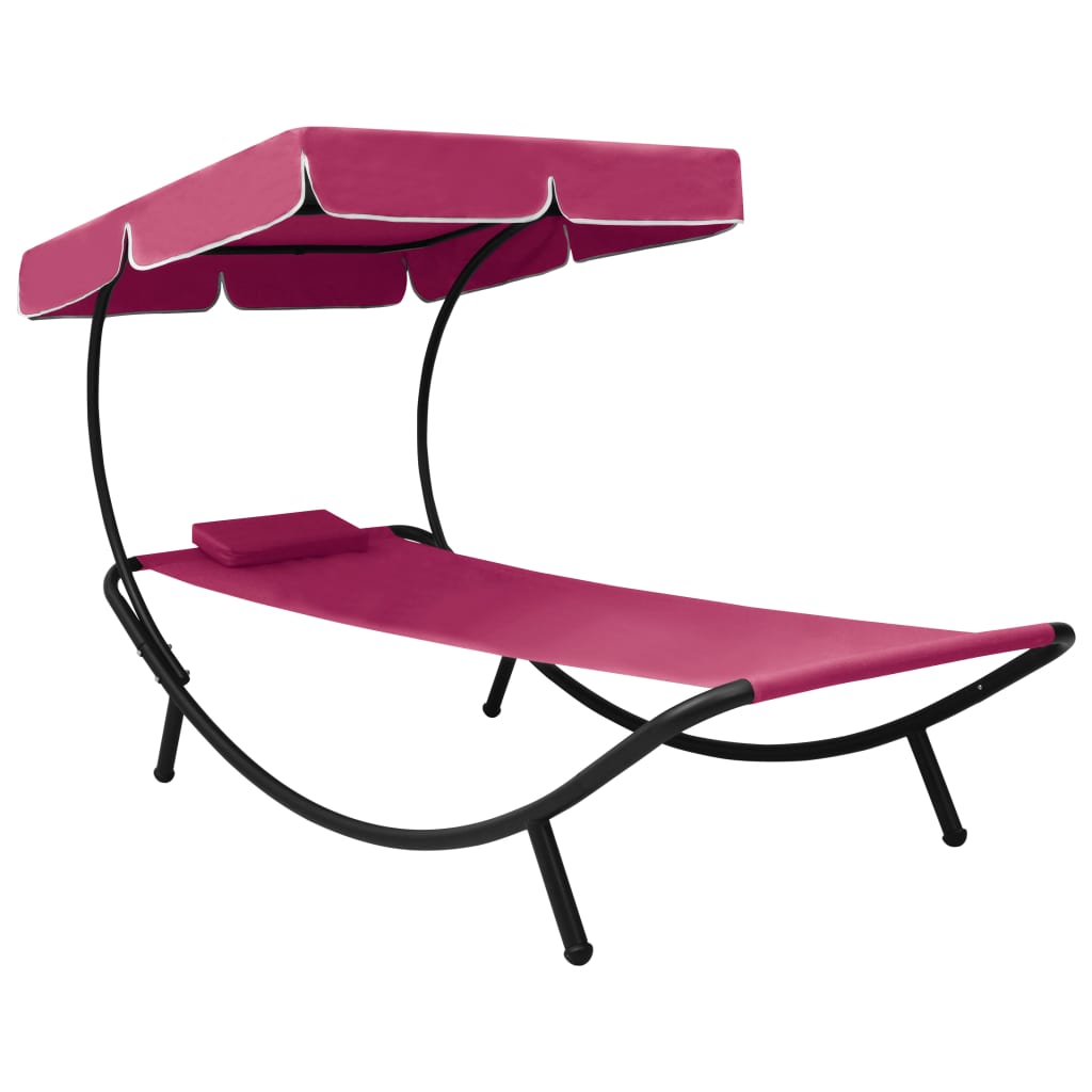 Pat sezlong de exterior cu baldachin si perna, vidaXL, Tesatura, 200 x 90 x 112 cm, Roz