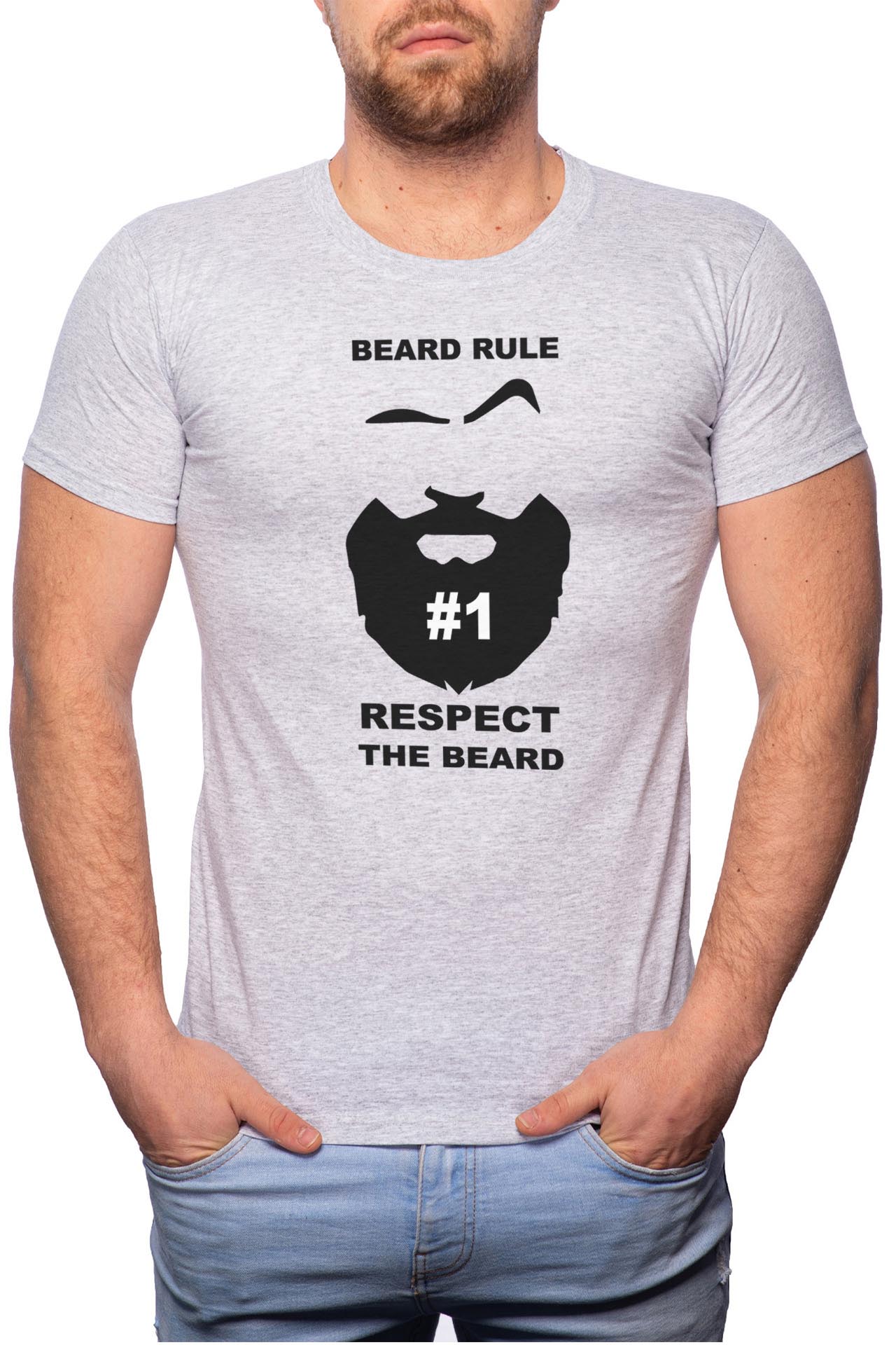Tricou barbati, Beard Rule 1, 100% Bumbac, GR118, Gri