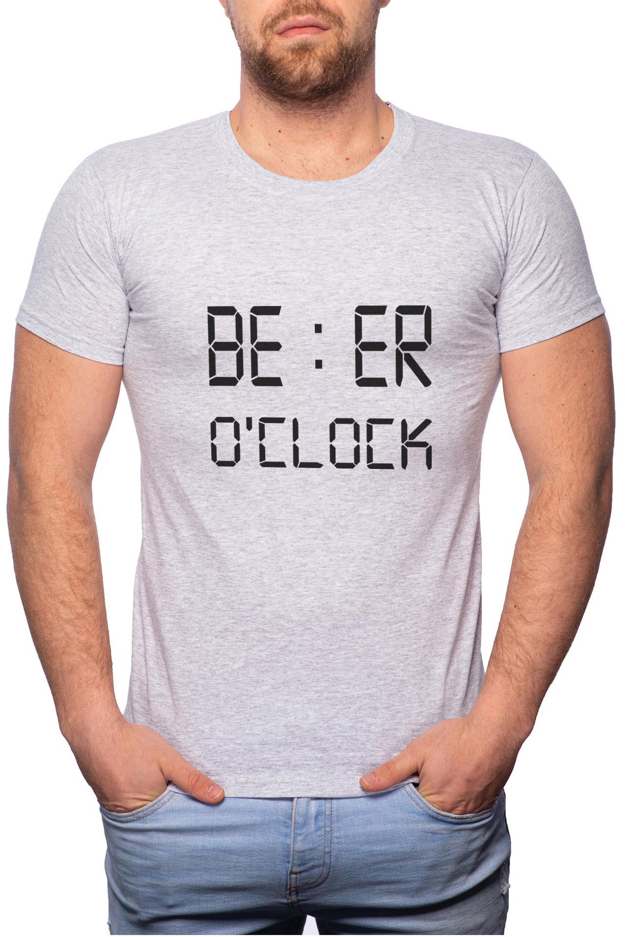 Tricou barbati, Beer O'Clock, 100% Bumbac, GR121, Gri